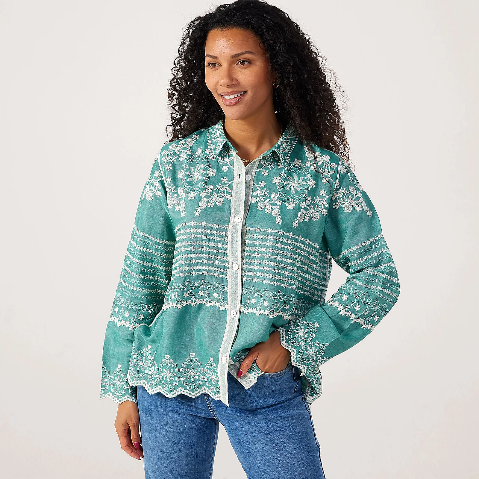 Izabel London Embroidered Cotton Blend Shirt