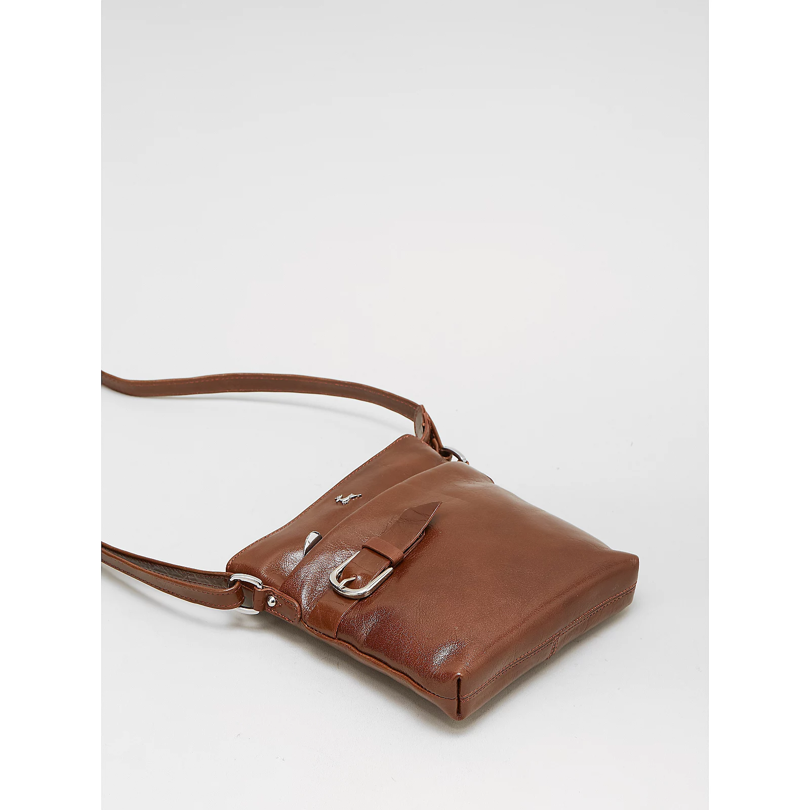 Ashwood Medium Joani Buckle Leather Croc Crossbody Bag