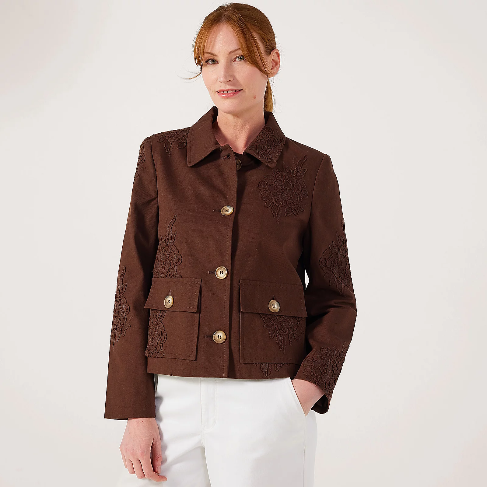 Helene Berman Embroidered Floral Cotton Mix Jacket