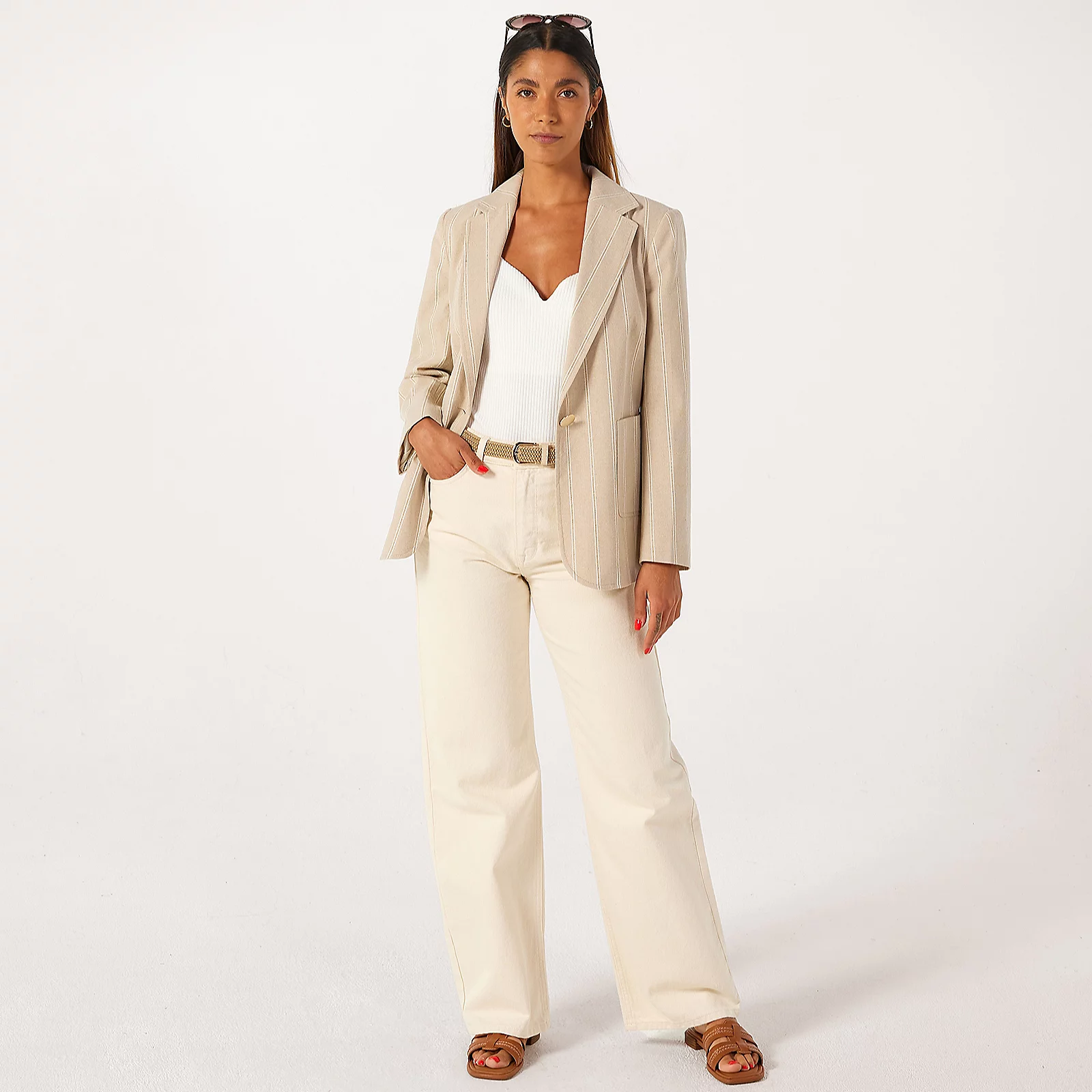 Helene Berman Linen Mix Gold Shimmer Stripe Blazer