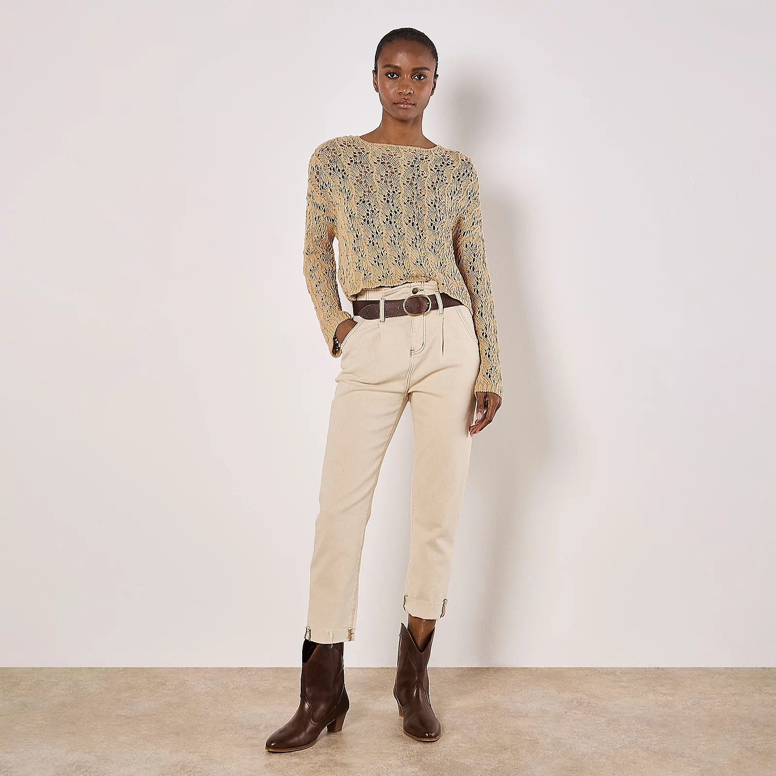 Apricot Pointelle Scallop Hem Jumper
