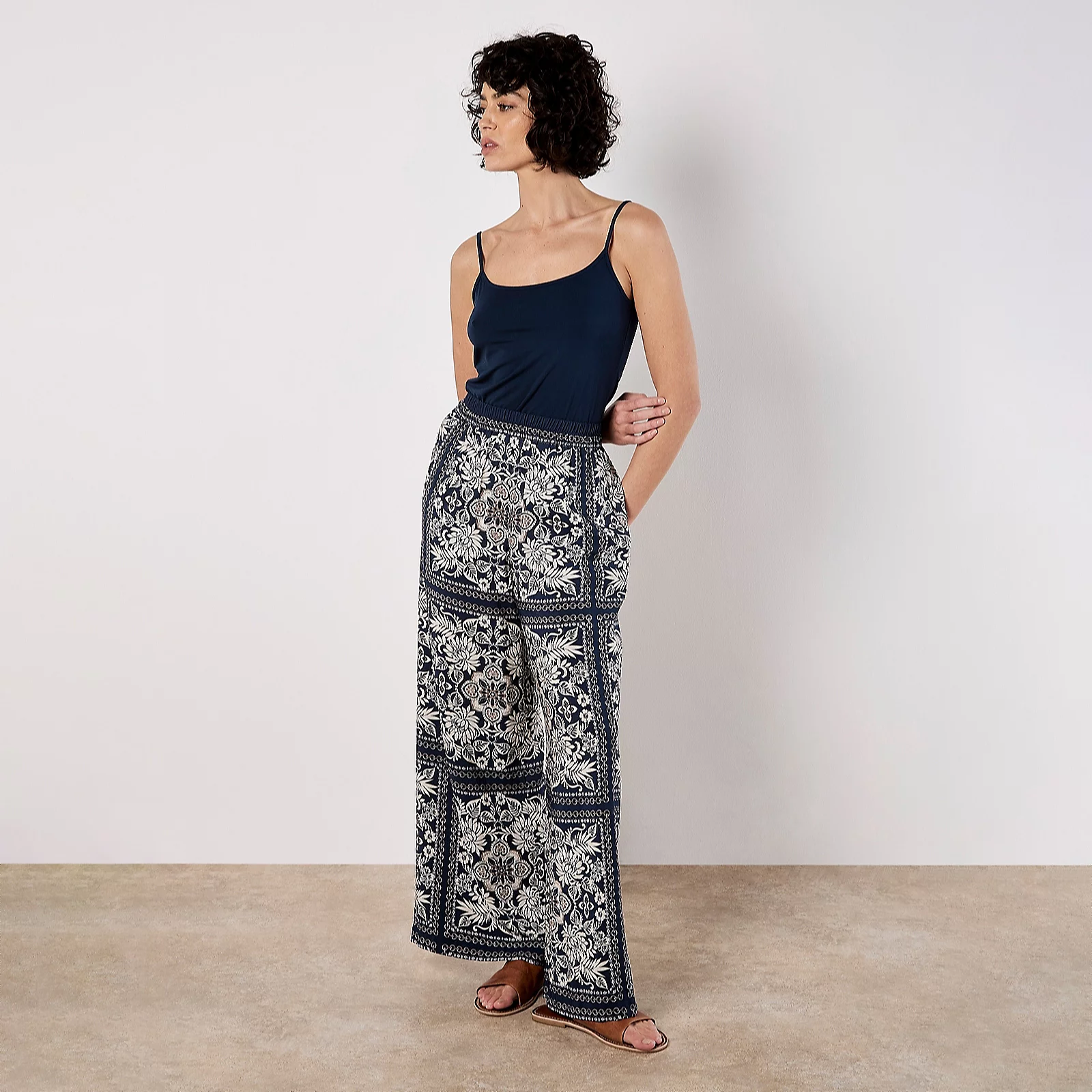Apricot Kimono Scarf Print Flare Trousers