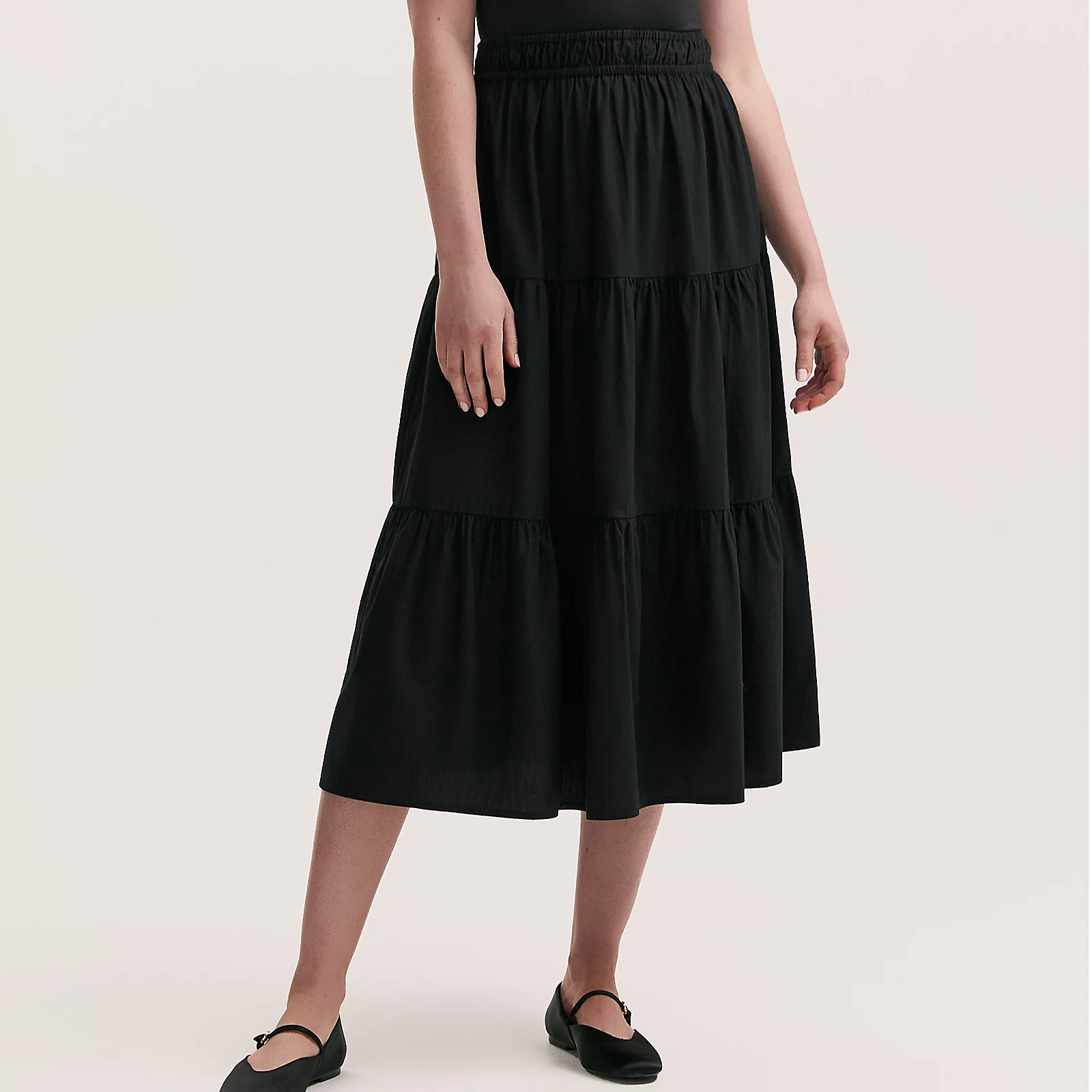Finery London Herleen Cotton Popplin Stretch Waist Tiered Skirt