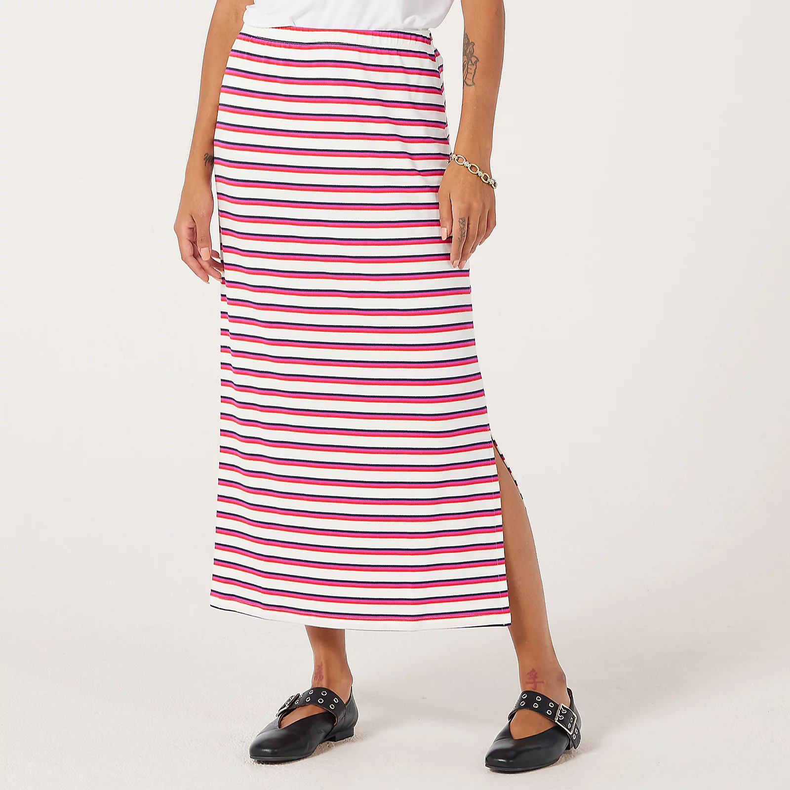 Kim & Co Bamboo Stripe Long Skirt With Side Slit 4 Kim & Co Bamboo Stripe Long Skirt With Side Slit