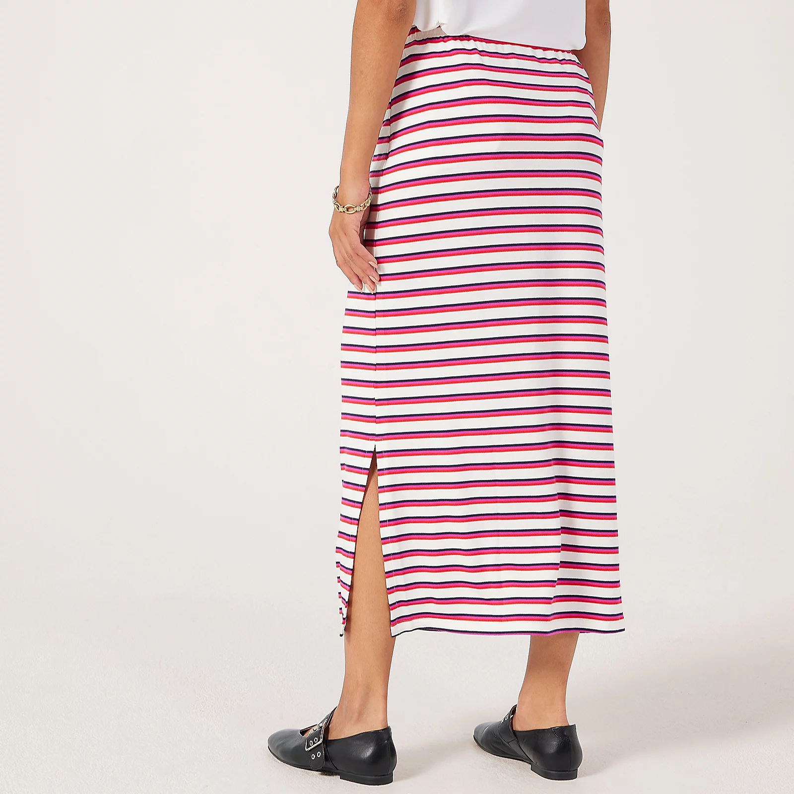 Kim & Co Bamboo Stripe Long Skirt With Side Slit 5 Kim & Co Bamboo Stripe Long Skirt With Side Slit