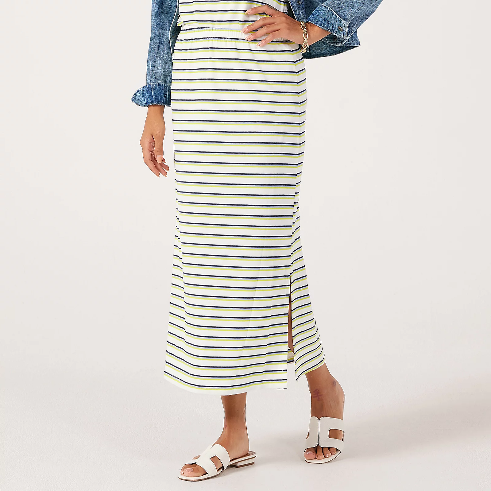 Kim & Co Bamboo Stripe Long Skirt With Side Slit 6 Kim & Co Bamboo Stripe Long Skirt With Side Slit
