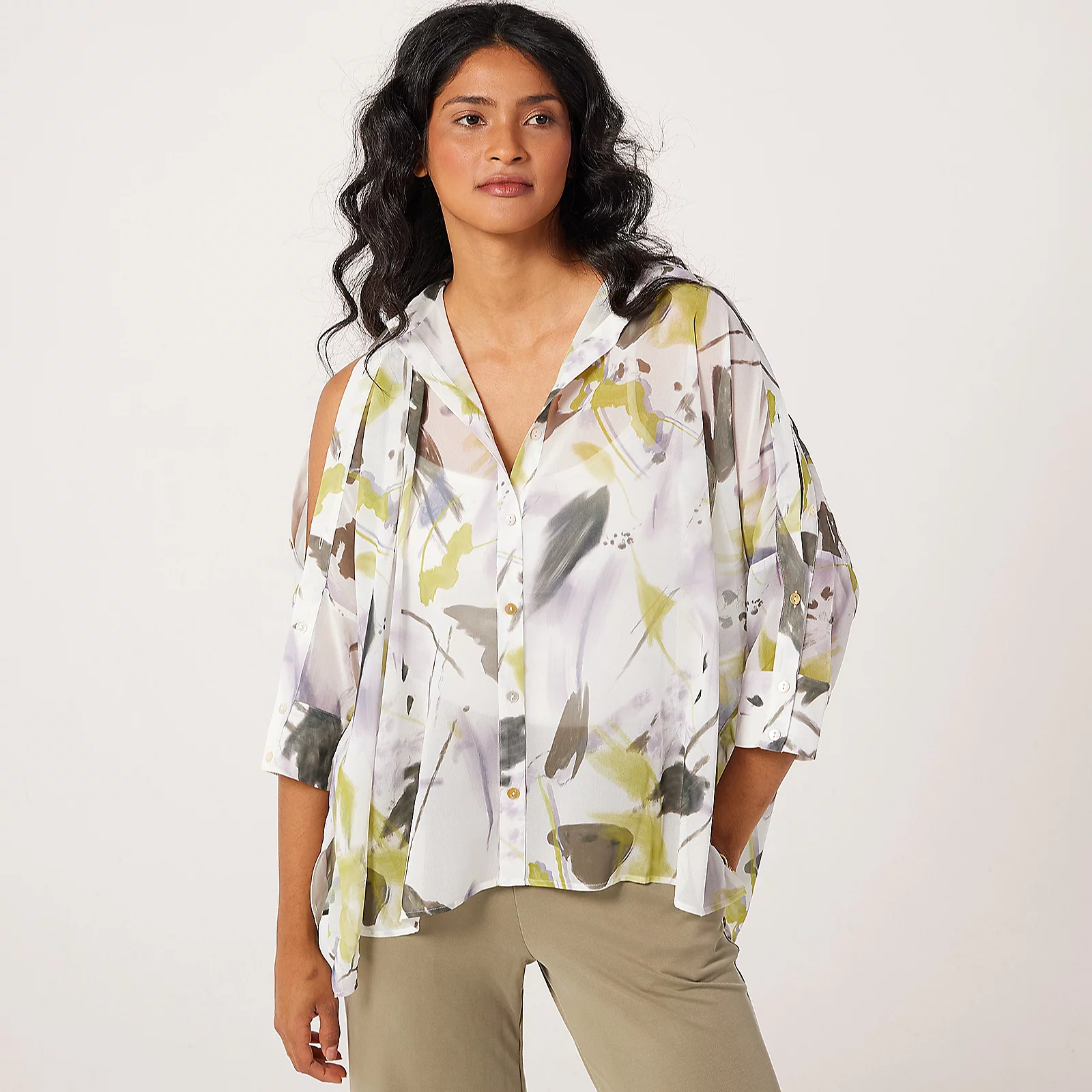 MarlaWynne Layers Chiffon Unstructured Shirt With Button Details