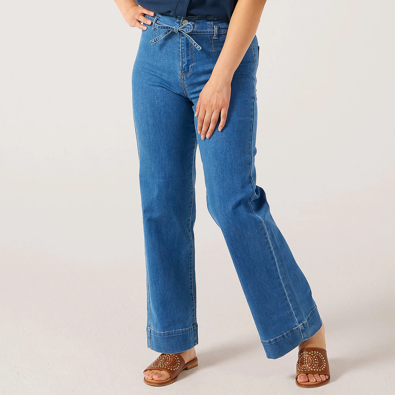 Only Juicy High Waisted Belt Detail Wide Leg Jeans