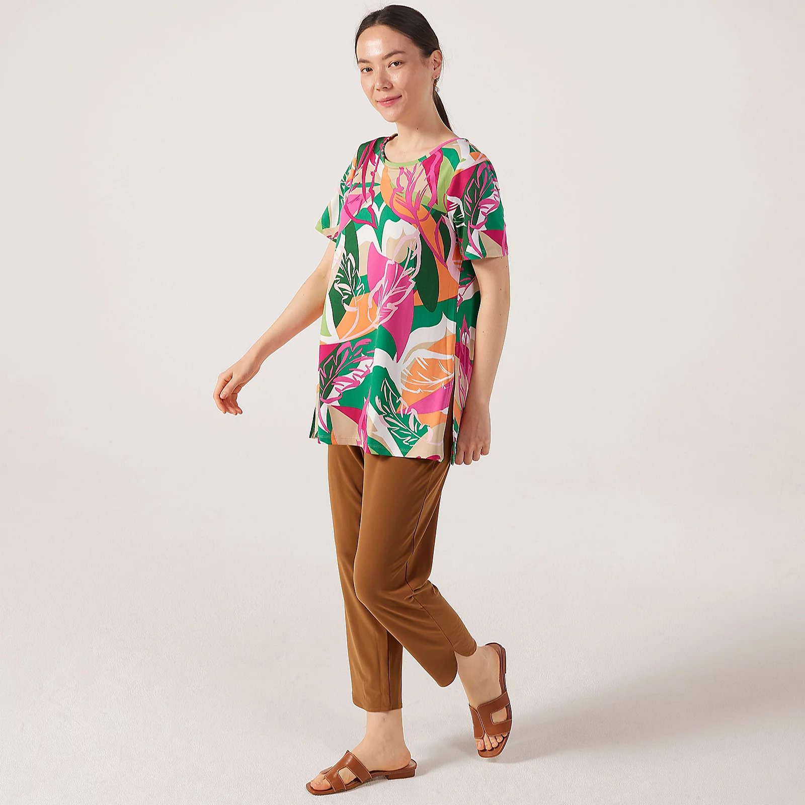 Kim & Co Printed Brazil Jersey Short Sleeve Tunic with Side Slits