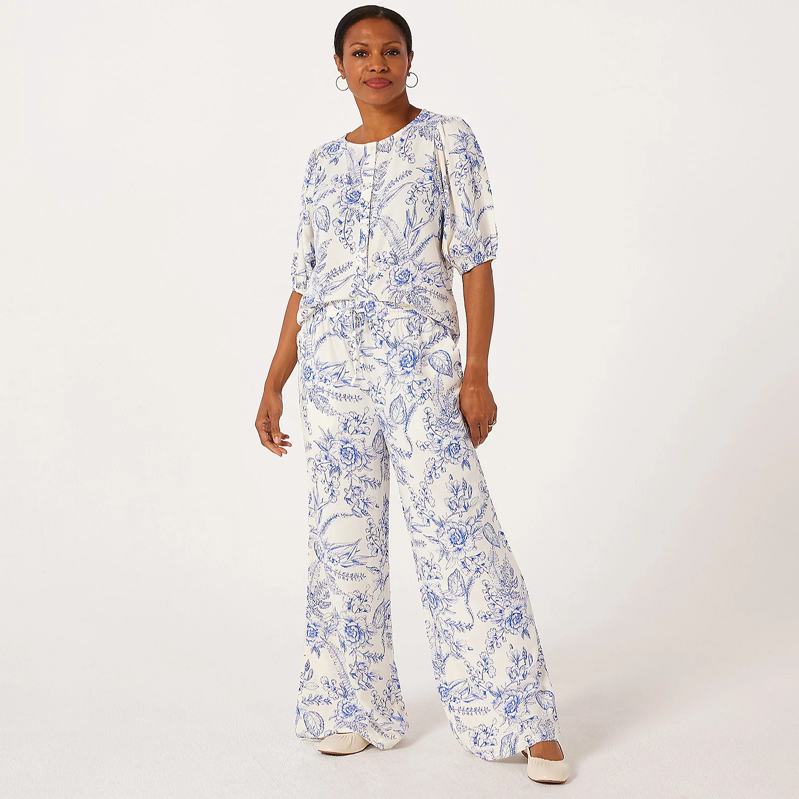 Denim & Co. Printed Linen Blend Blouse
