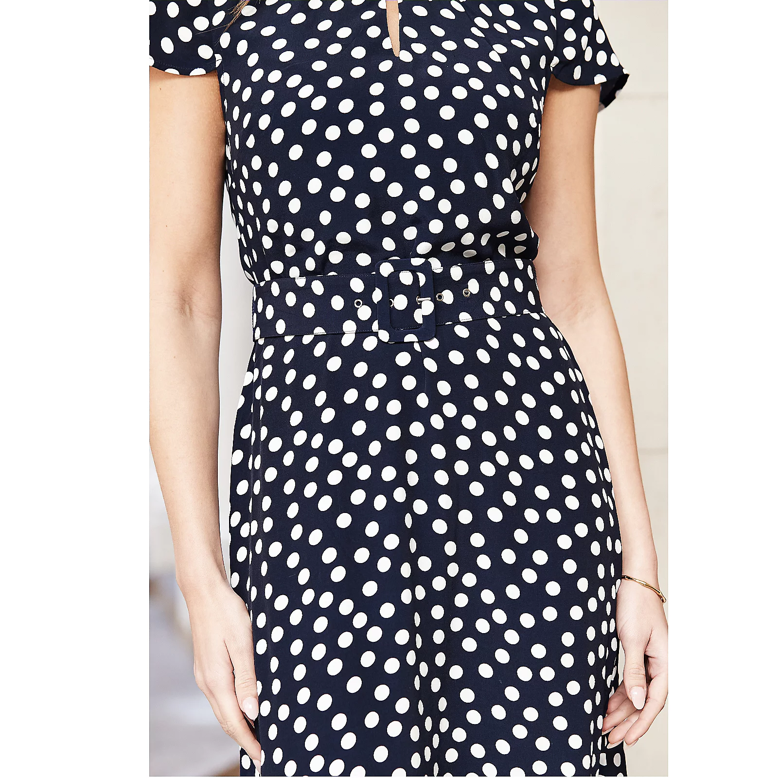 Sosandar Navy & White Spot High Neck Belted Midi Dress 3 Sosandar Navy & White Spot High Neck Belted Midi Dress