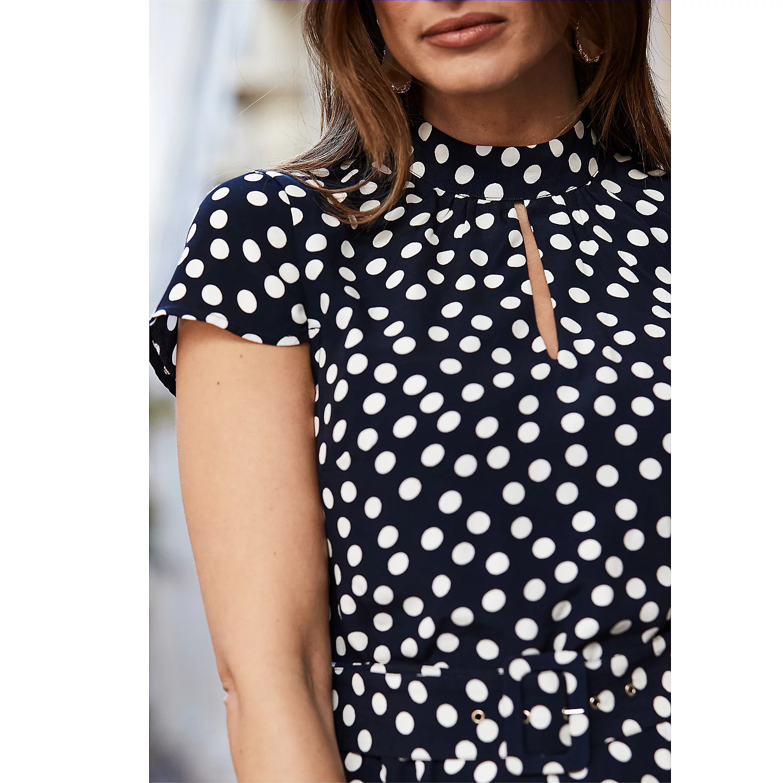 Sosandar Navy & White Spot High Neck Belted Midi Dress 4 Sosandar Navy & White Spot High Neck Belted Midi Dress