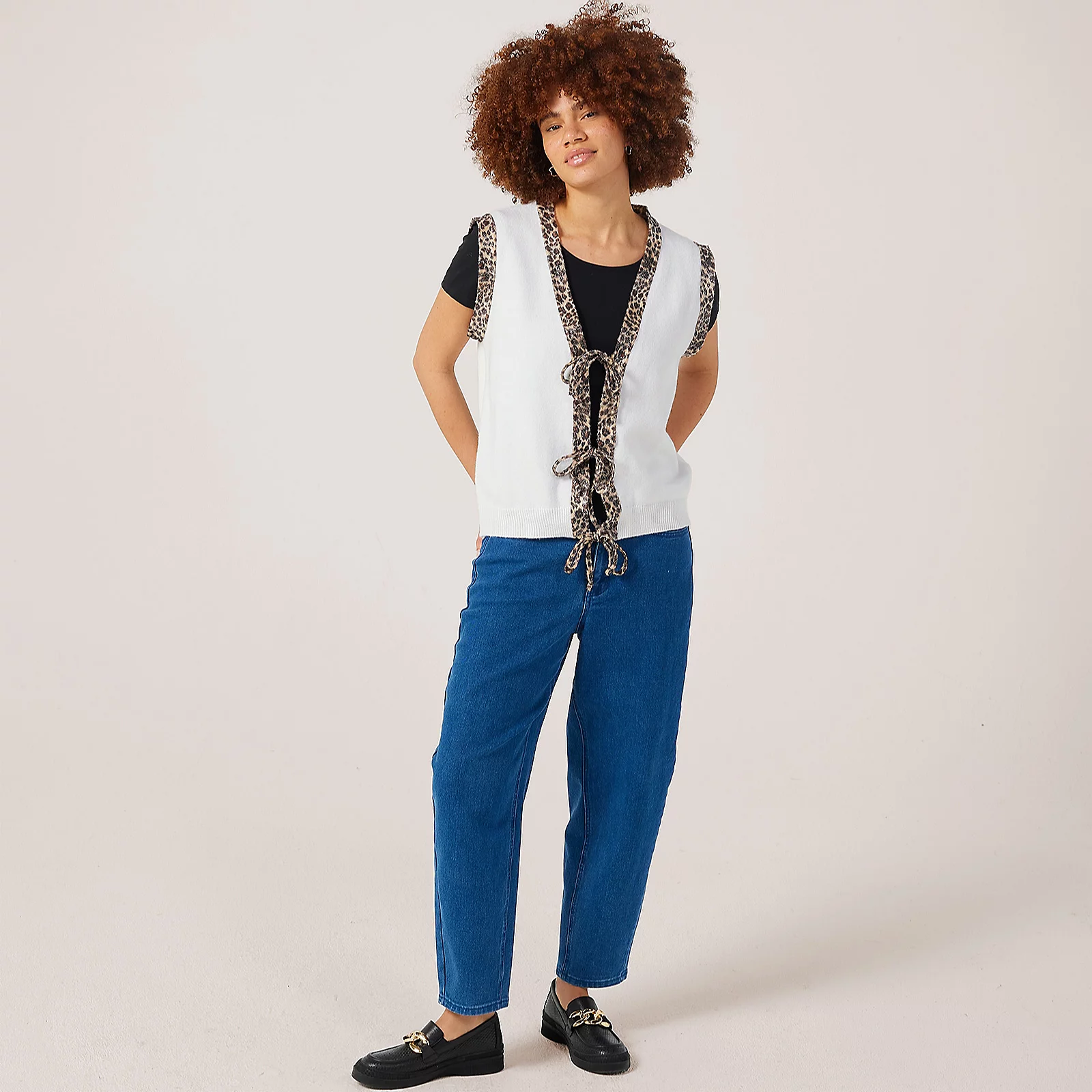 Izabel London Leopard Trim Knitted Vest