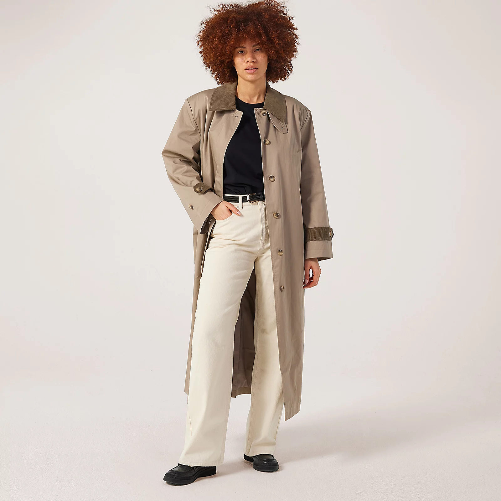 Selected Femme Cord Collar Trench Coat