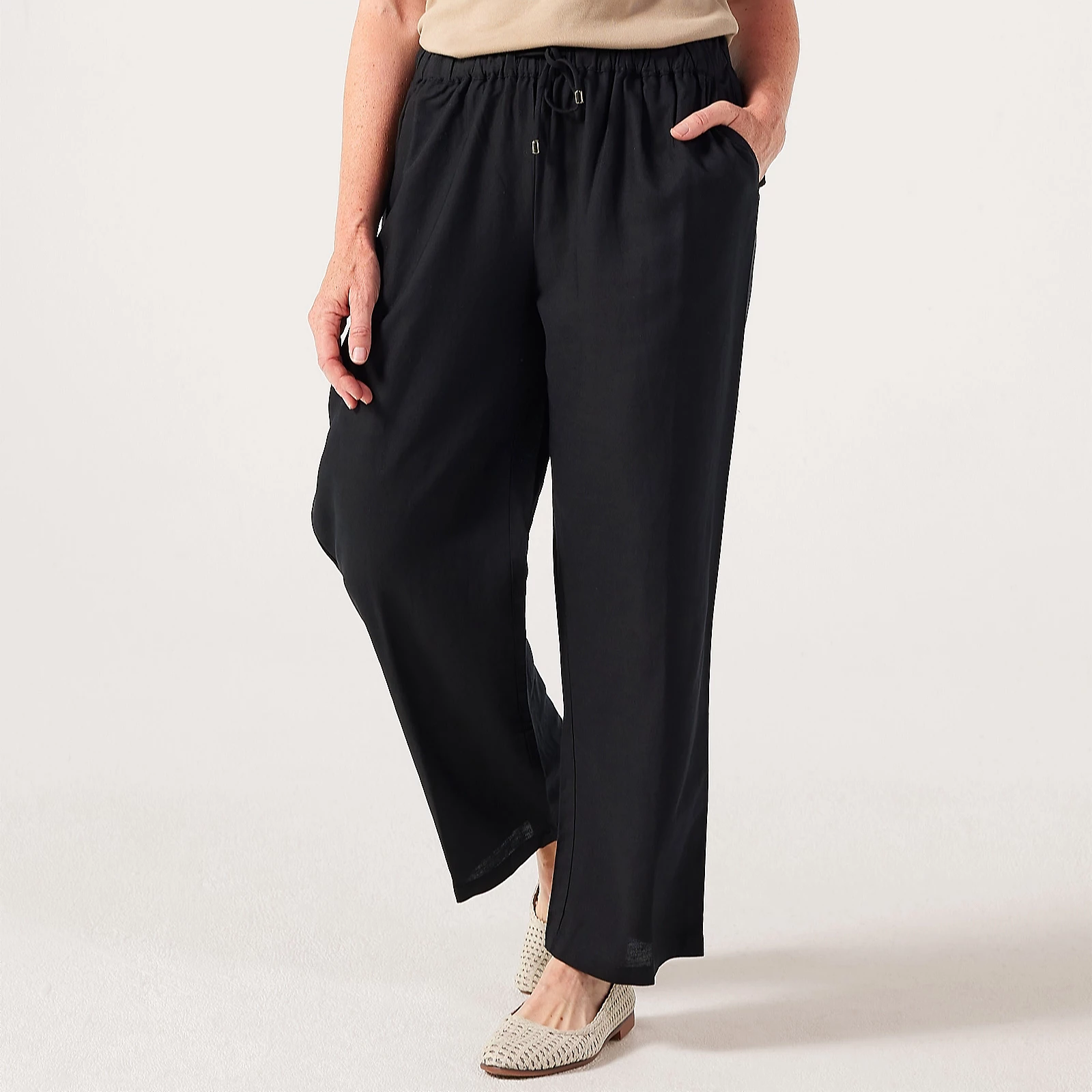 Denim & Co. Linen Blend Wide Leg Trouser Standard