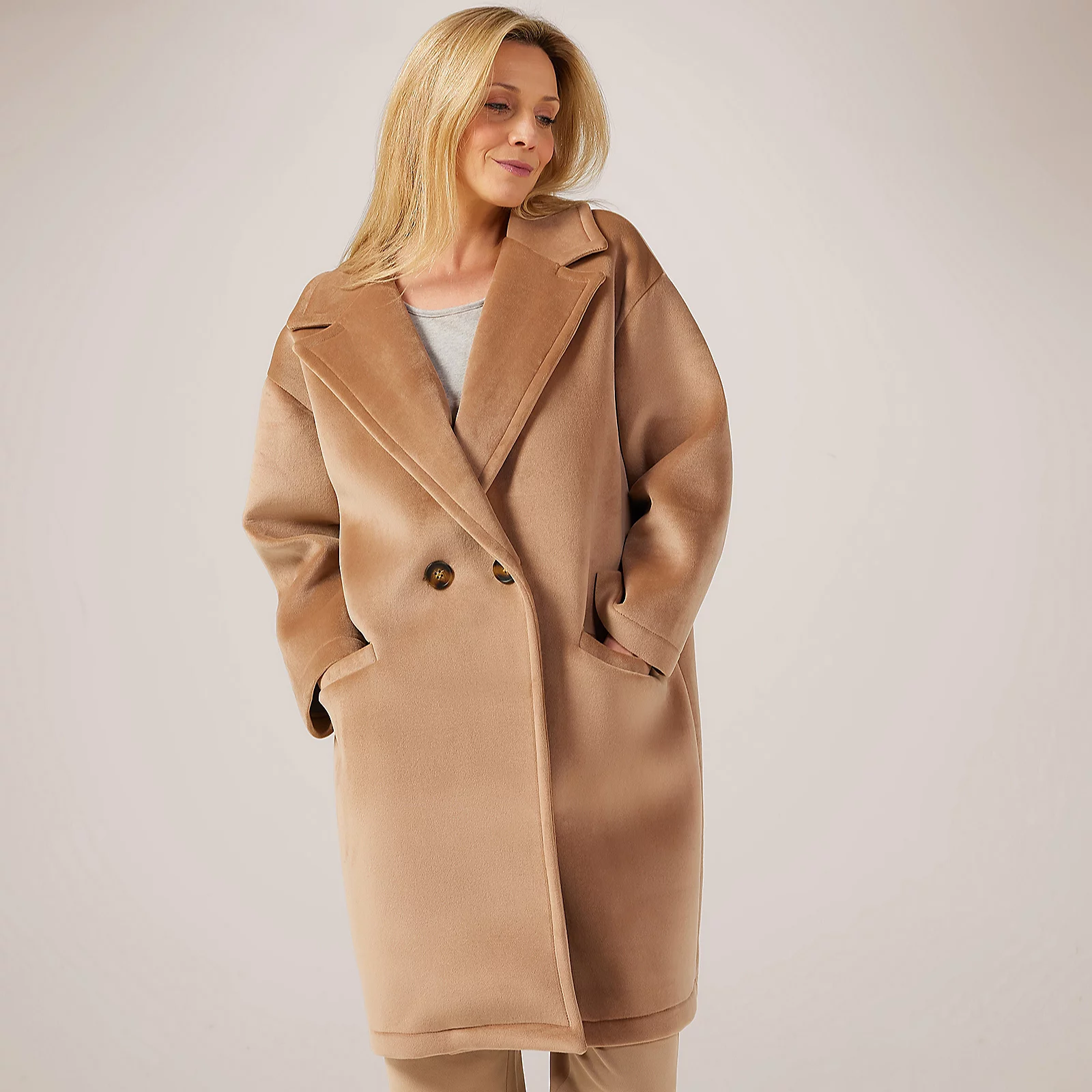 Frank Usher Soft Feel Double Breasted Coat with Collar
