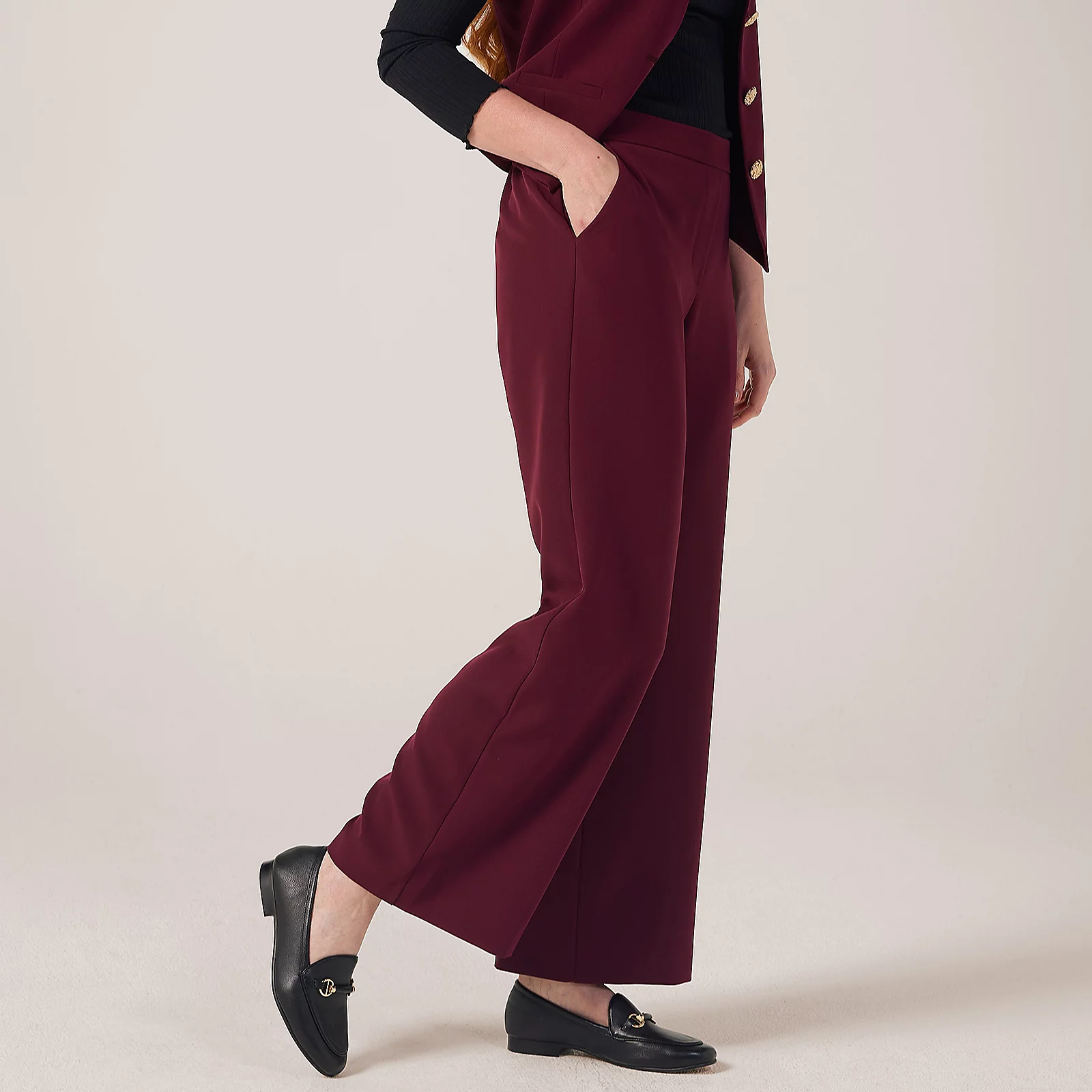 Helene Berman Burgundy Pull On Trouser with Stretch Waist