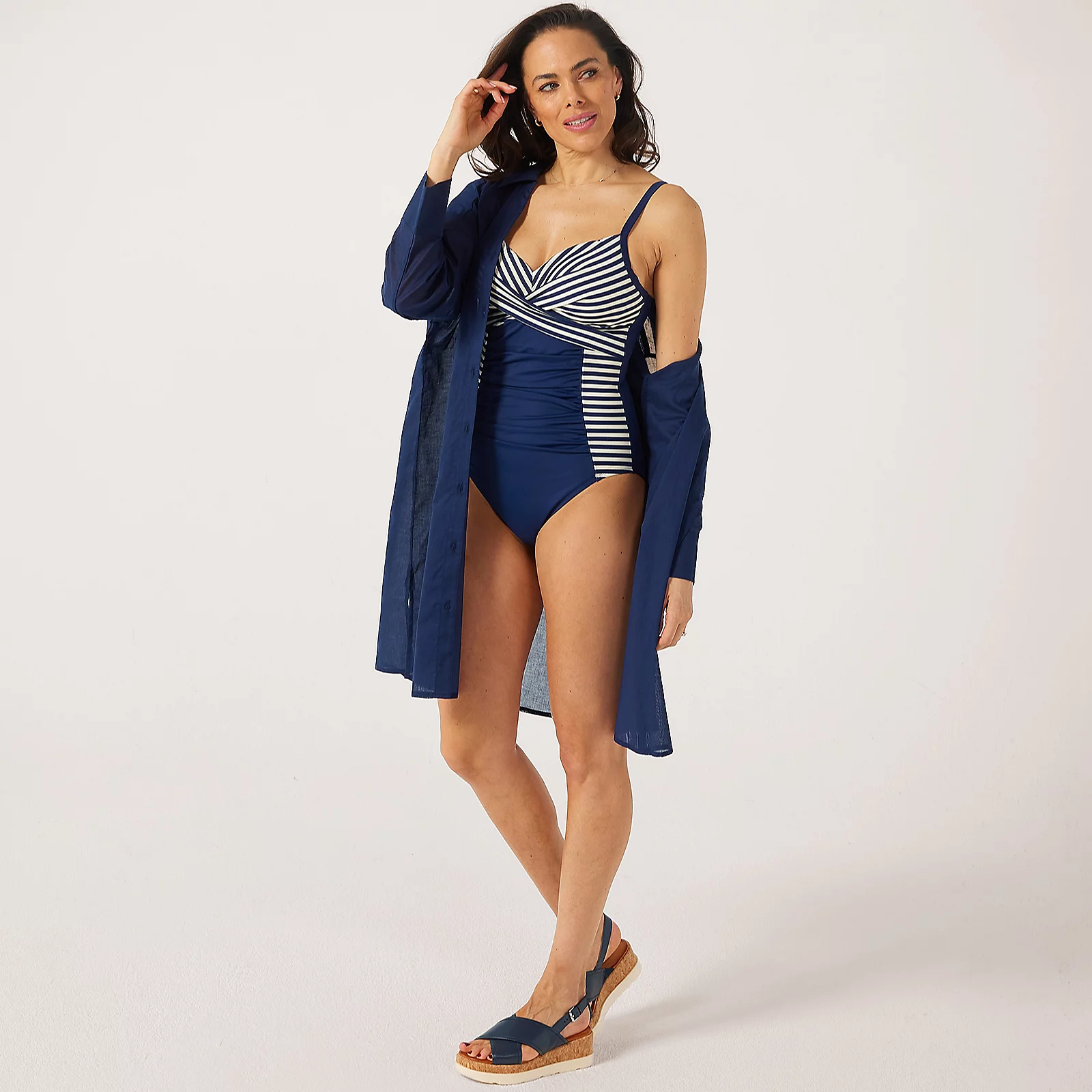 Ruth Langsford Holiday Shop Stripe Blocked Swimsuit