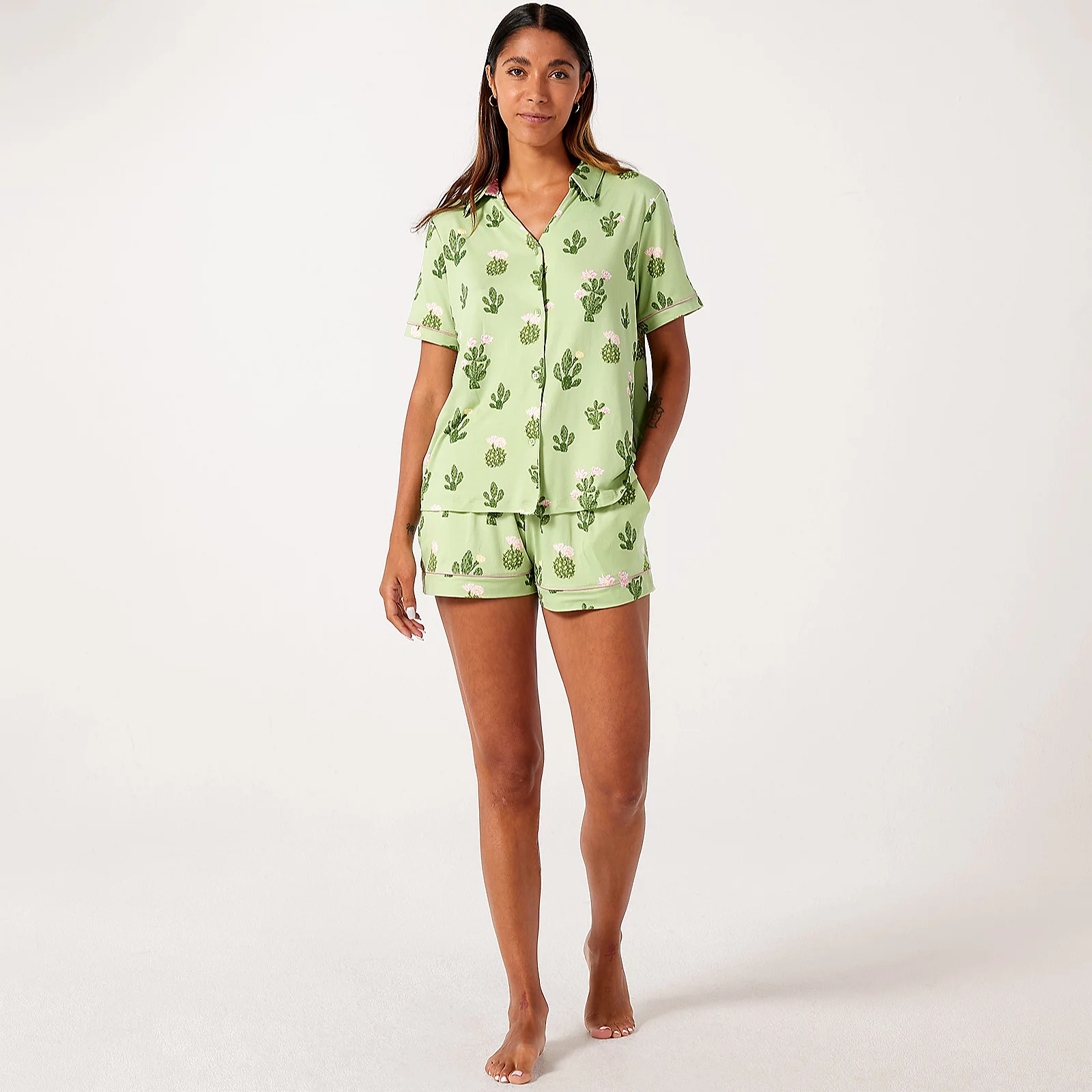 Chelsea Peers Cactus Button Up Short PJ Set