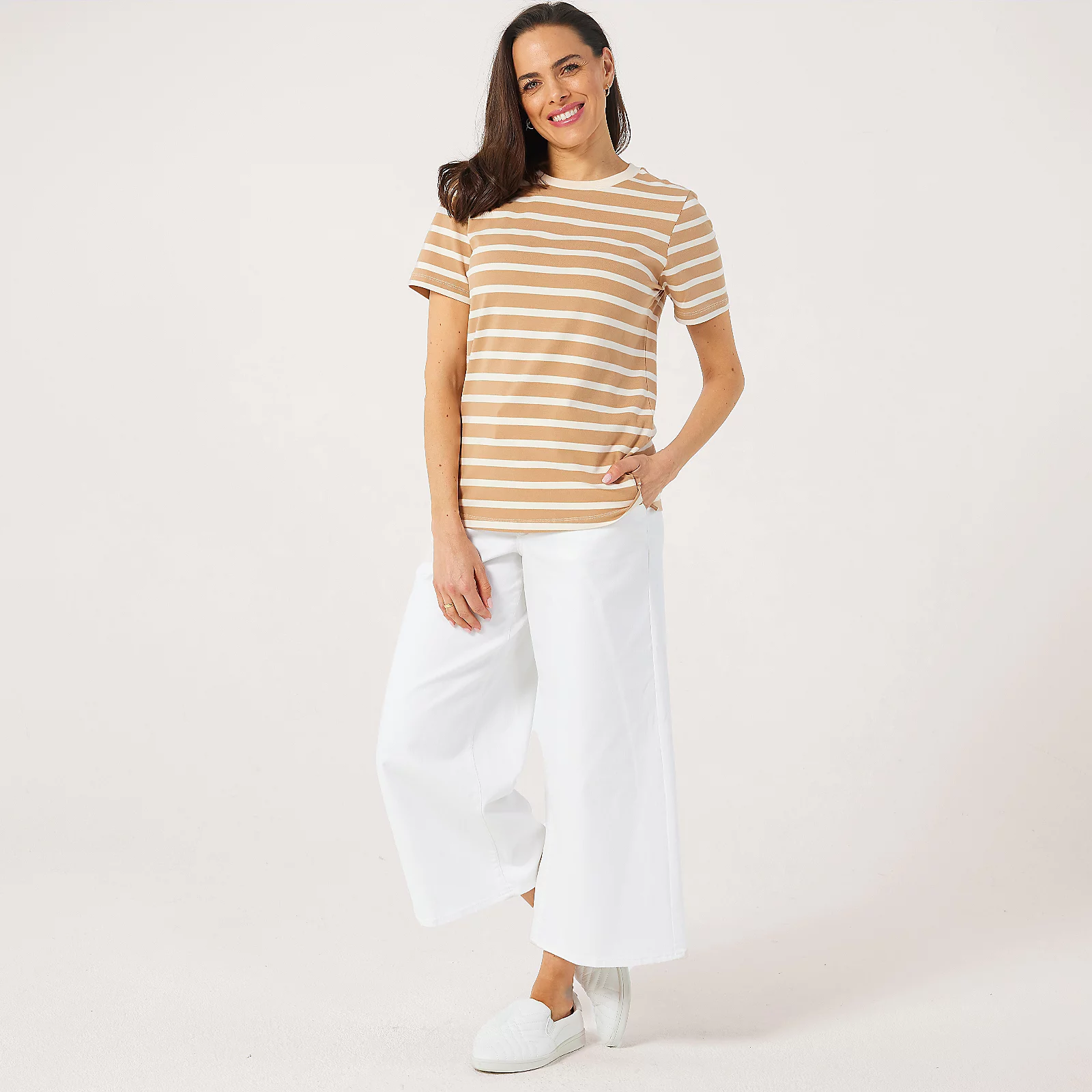 Denim & Co. Essentials Crew Neck Yarn Dyed Striped-Shirt