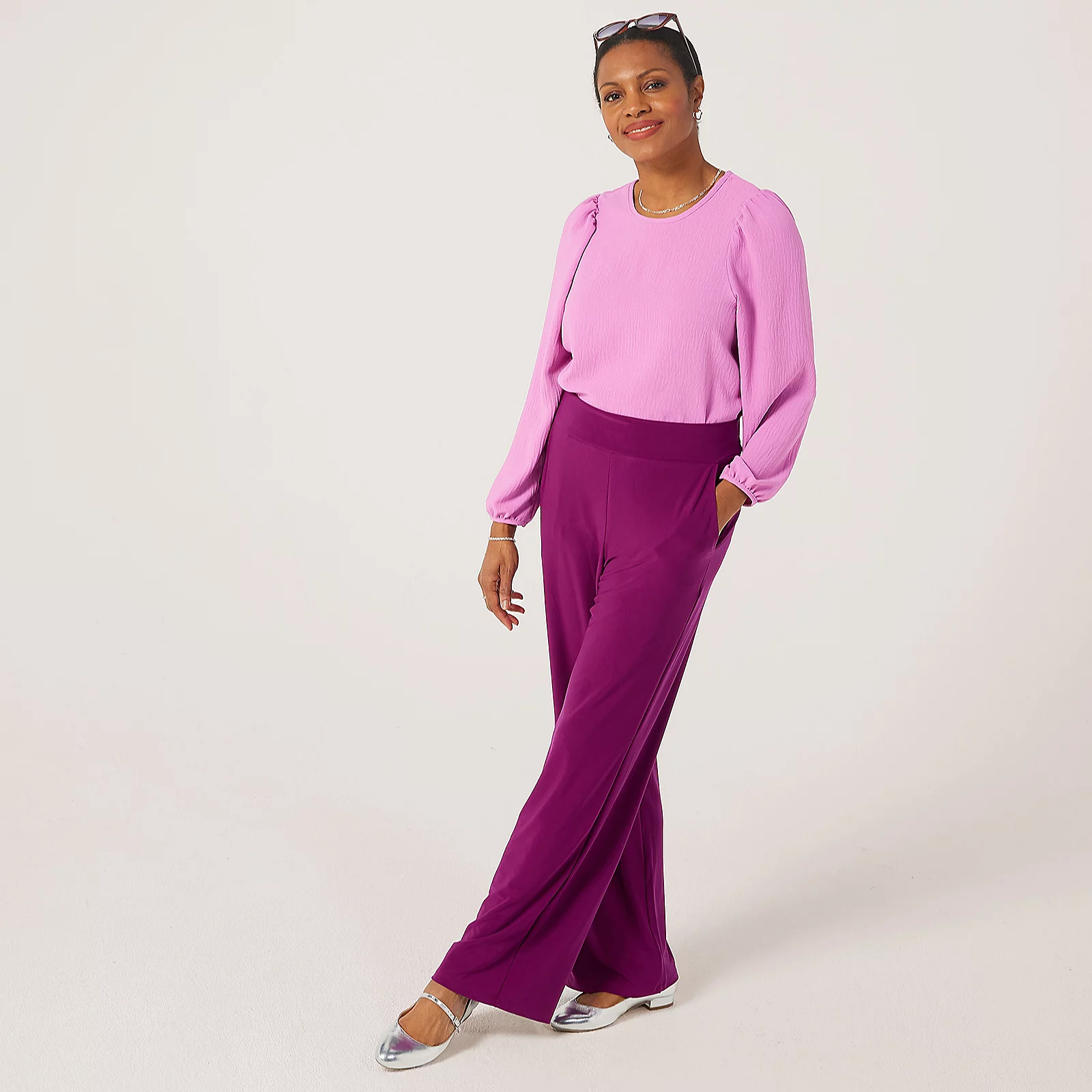 Kim & Co Deluxe Brazil Knit Jersey Kim Wide Leg Petite Trousers