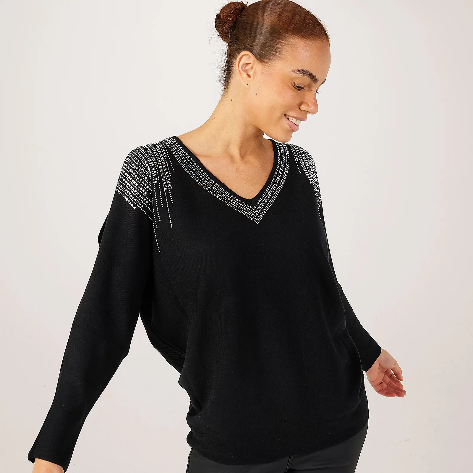 Frank Usher Cold Shoulder Knit Jumper with Stone Details