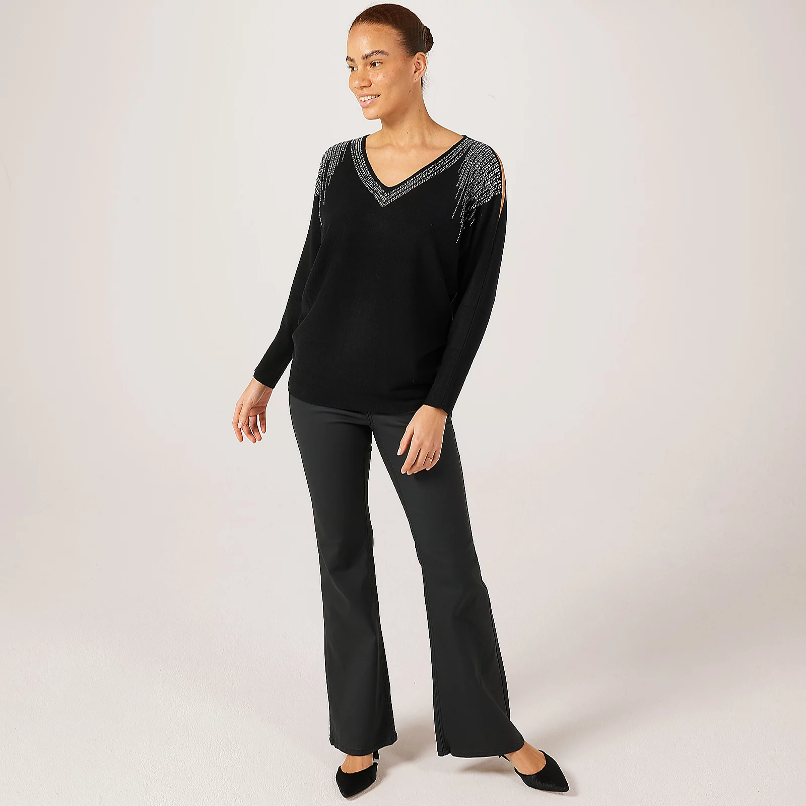 Frank Usher Cold Shoulder Knit Jumper with Stone Details 3 Frank Usher Cold Shoulder Knit Jumper with Stone Details