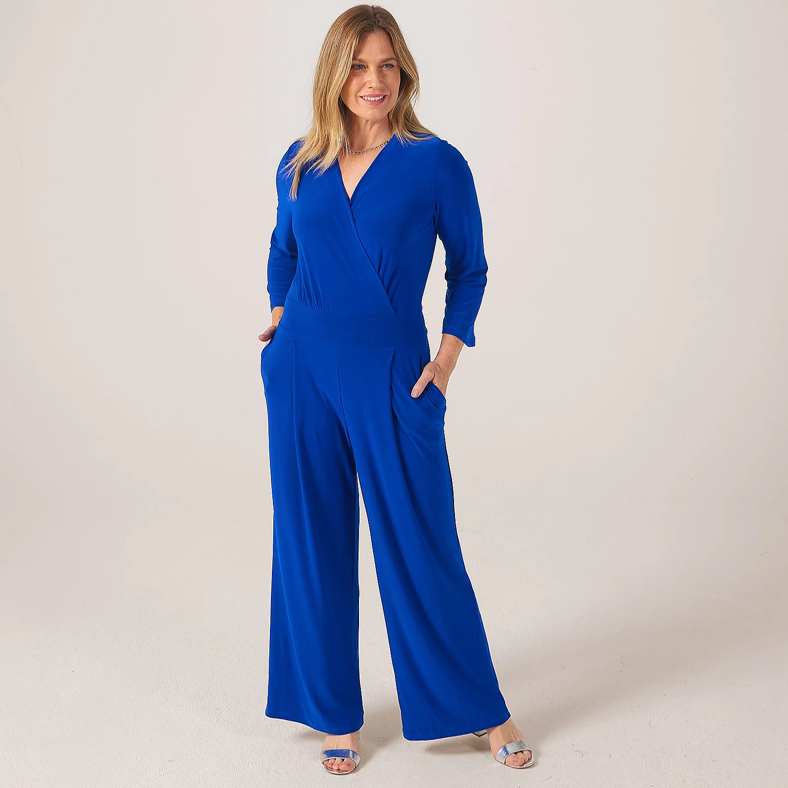 Kim & Co Brazil Jersey Bell Sleeve Wide Leg Jumpsuit Petite