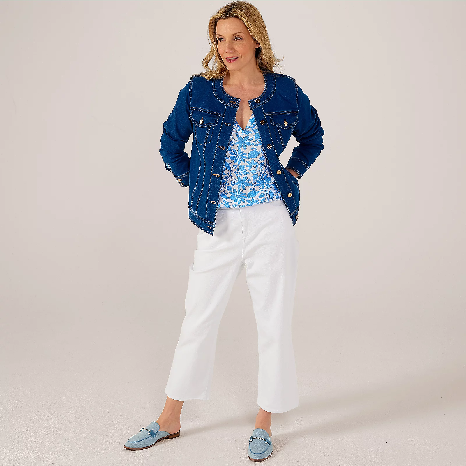 Ruth Langsford Collarless Denim Jacket 3 Ruth Langsford Collarless Denim Jacket