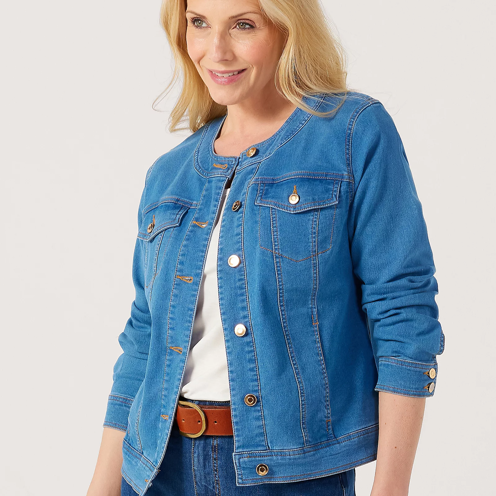 Ruth Langsford Collarless Denim Jacket 5 Ruth Langsford Collarless Denim Jacket