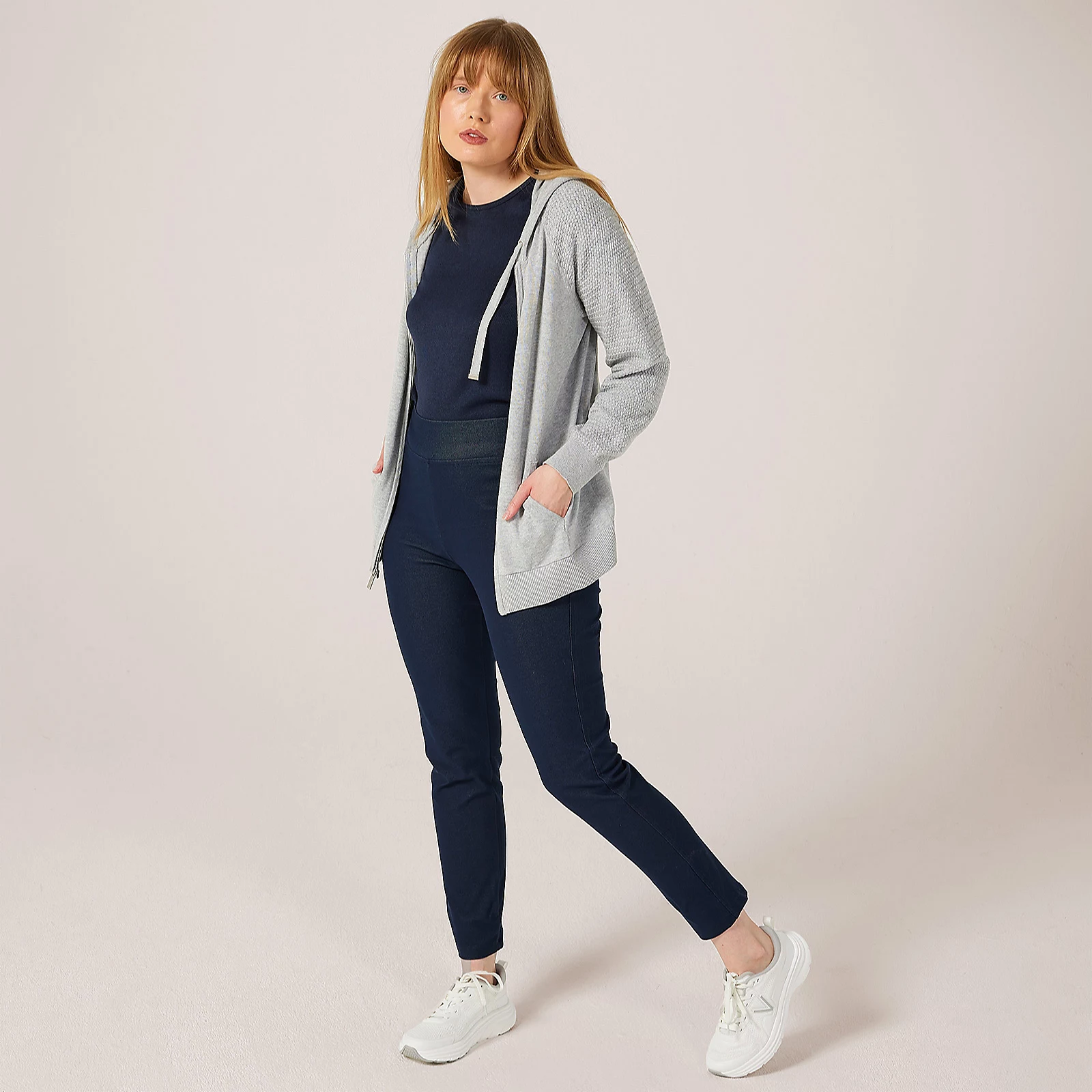 Kim & Co Deluxe Denim Knit Wide Waistband Narrow Leg Petite Trousers