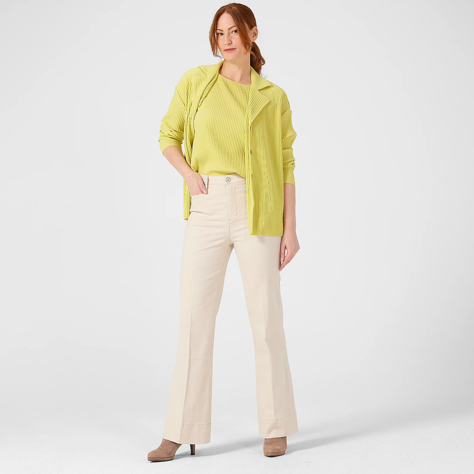 MarlaWynne Denim Wide Leg Flare Jean Sand & Cloud
