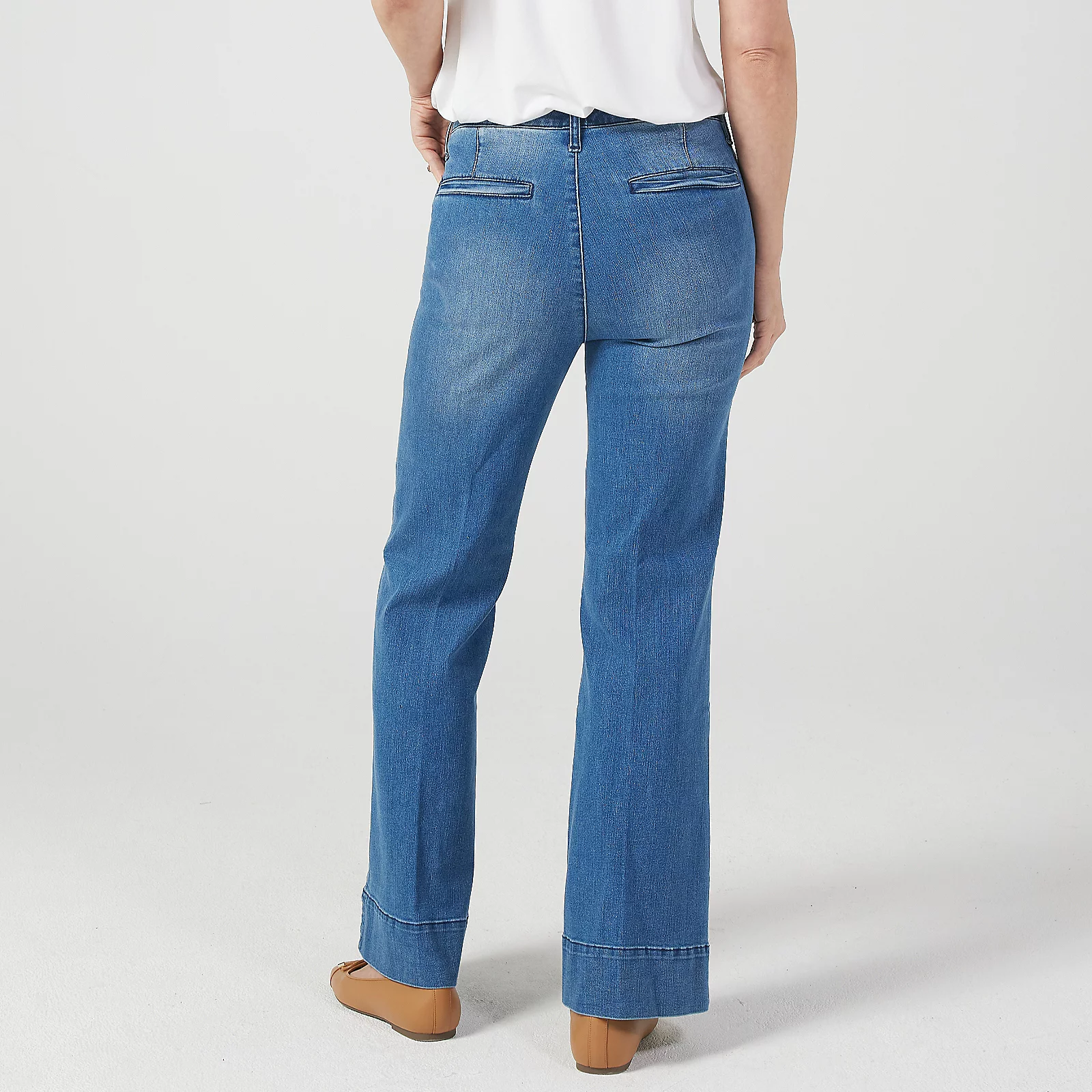 MarlaWynne Denim Wide Leg Flare Jean Medium & Light Indigo