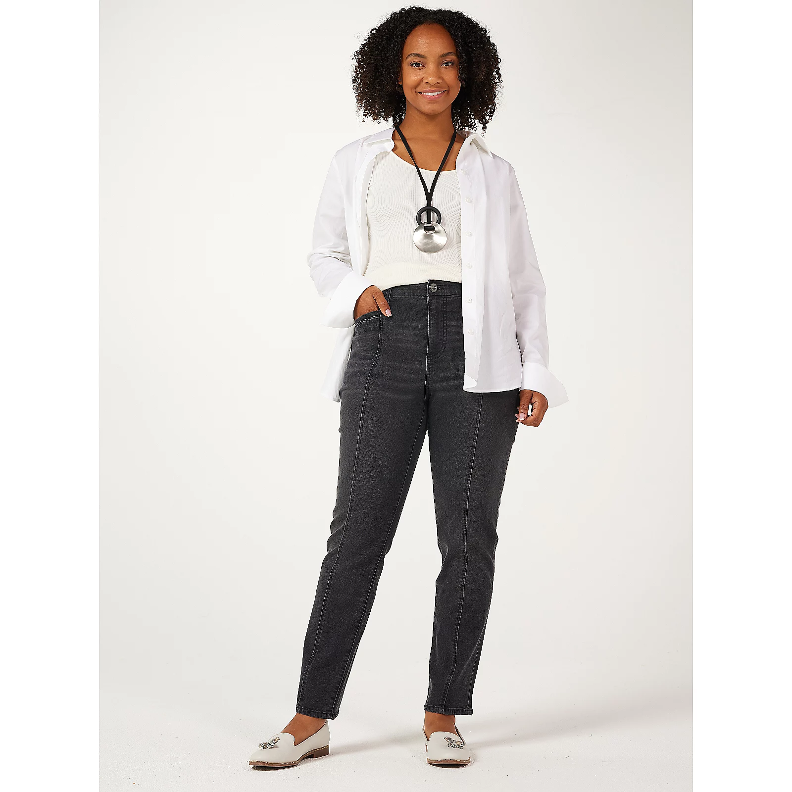 Marla Wynne Denim Seamed Straight Leg Jean Standard