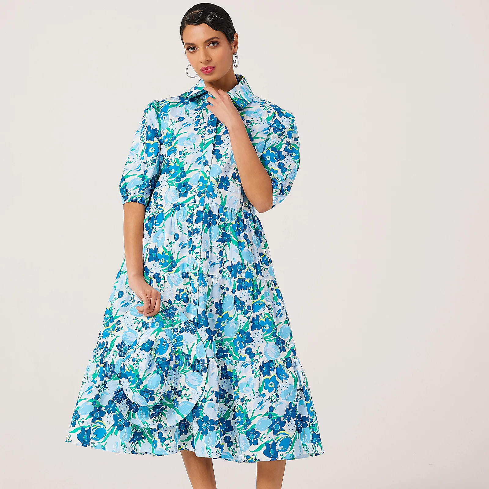 Helene Berman Made With Liberty Fabric Puff Sleeve Shirt Dress