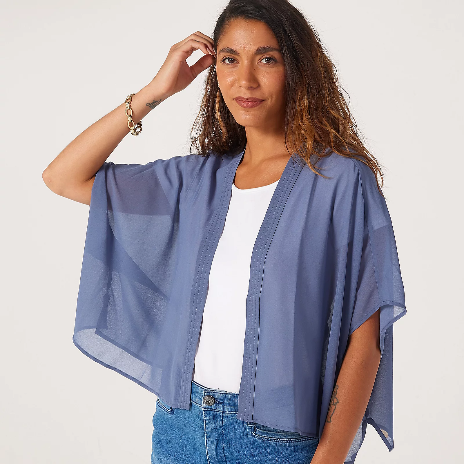 MarlaWynne Collection Chiffon Overlay Open Cardigan 3 MarlaWynne Collection Chiffon Overlay Open Cardigan
