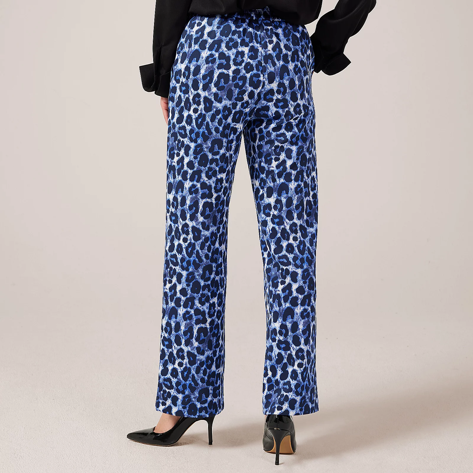 Helene Berman Blue Leopard Print Thick Jersey Stretch Trousers 3 Helene Berman Blue Leopard Print Thick Jersey Stretch Trousers