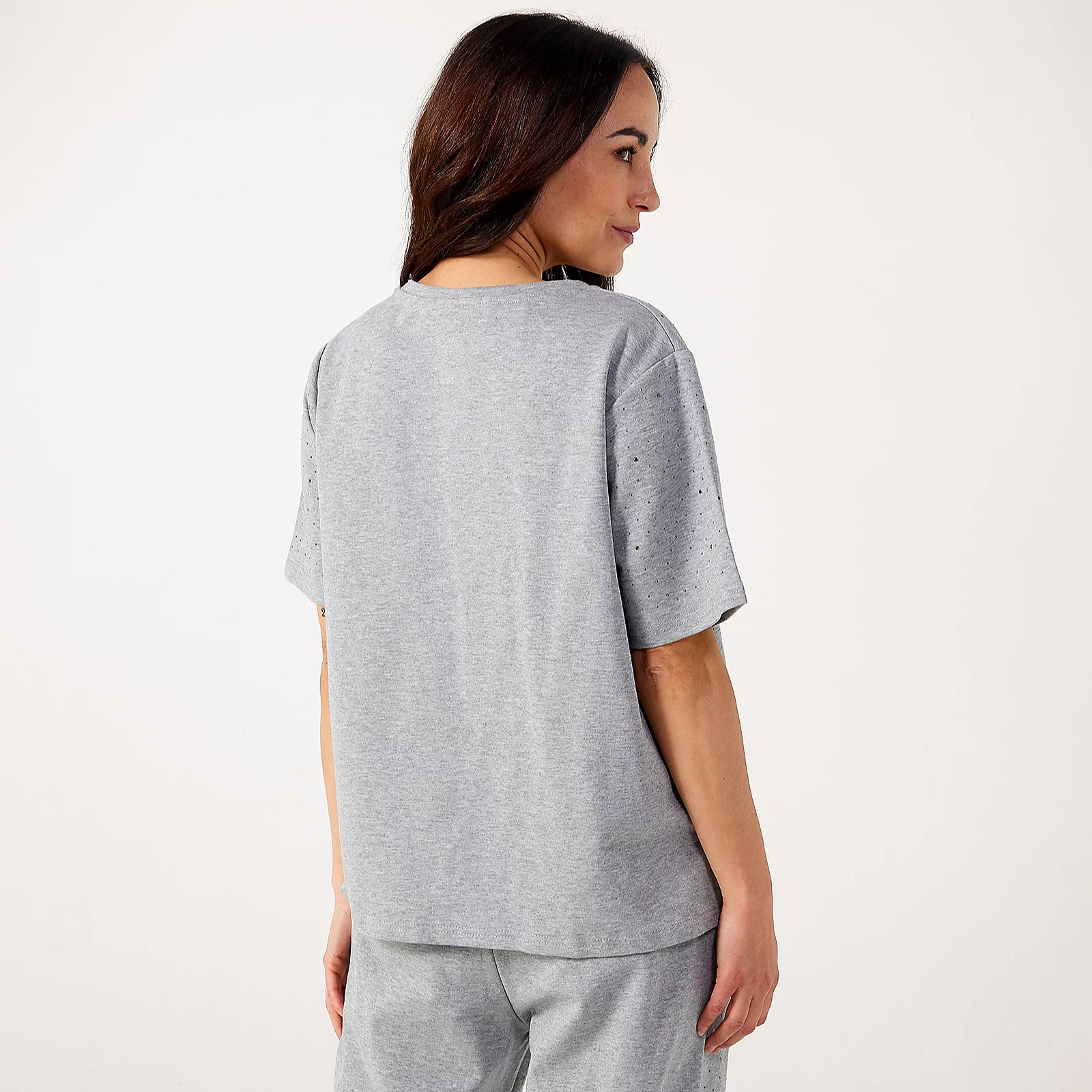 Malissa J V Neck Top With Elbow Length Sleeves with Stud Embellishments