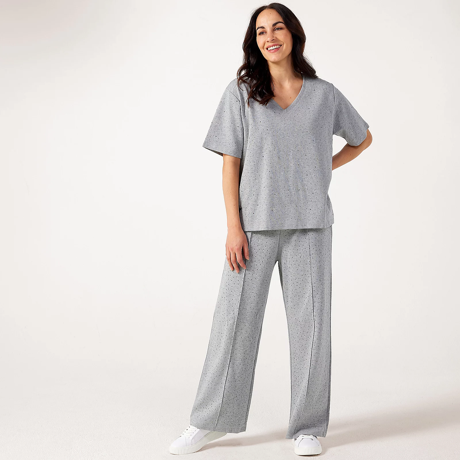 Malissa J V Neck Top With Elbow Length Sleeves with Stud Embellishments 3 Malissa J V Neck Top With Elbow Length Sleeves with Stud Embellishments
