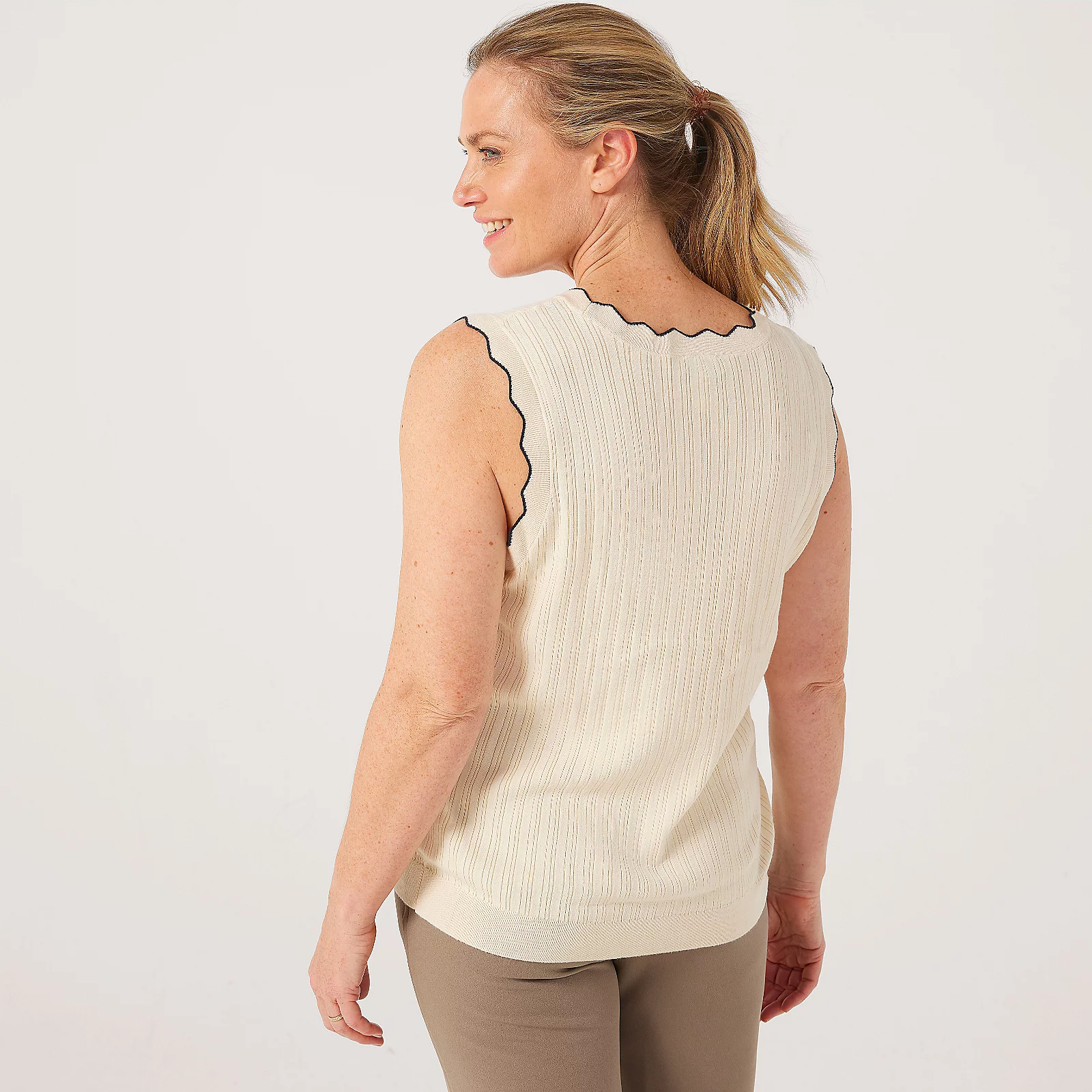 Denim & Co. Knitted Vest with Scalloped Edge 3 Denim & Co. Knitted Vest with Scalloped Edge