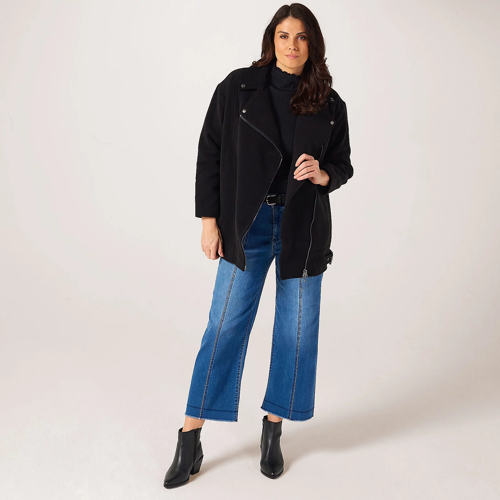 MarlaWynne Collection Melton Feel Zip Aviator Jacket