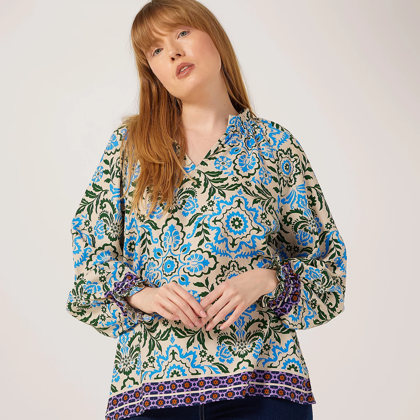 Ben De Lisi Printed Nehru Collar Blouse