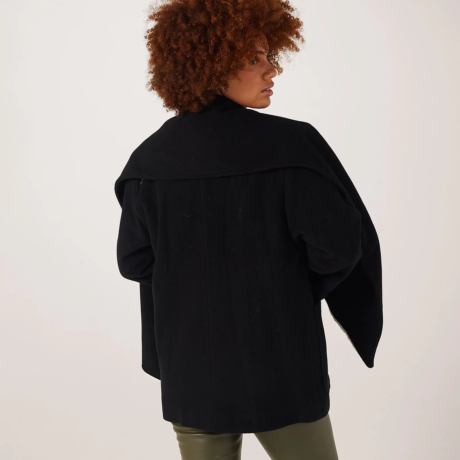 Helene Berman Detachable Scarf Coat with Contrast Edging
