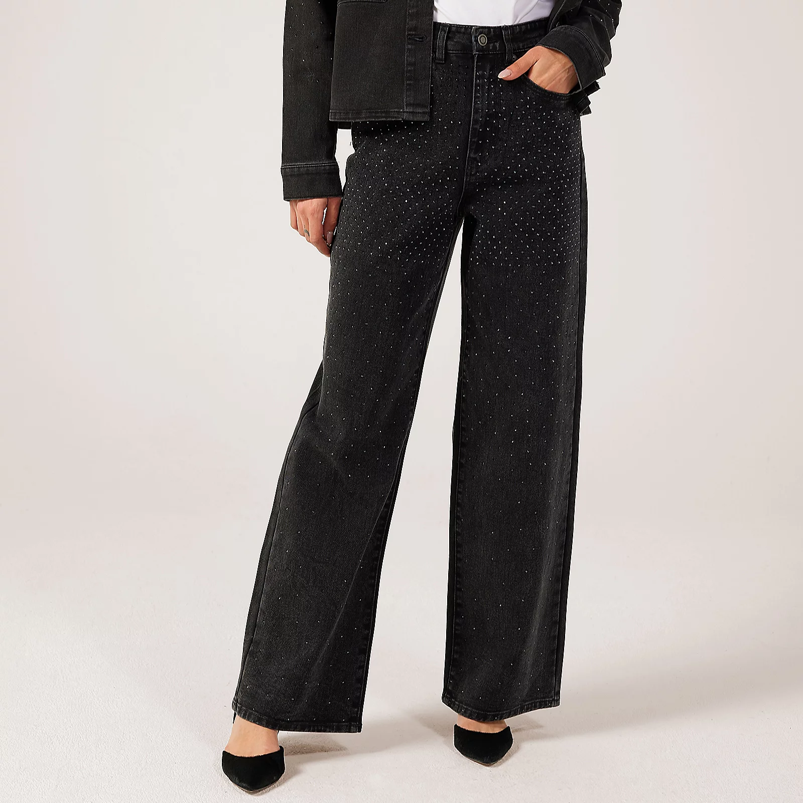 Only Cassie Rhinestone Wide Leg Jean