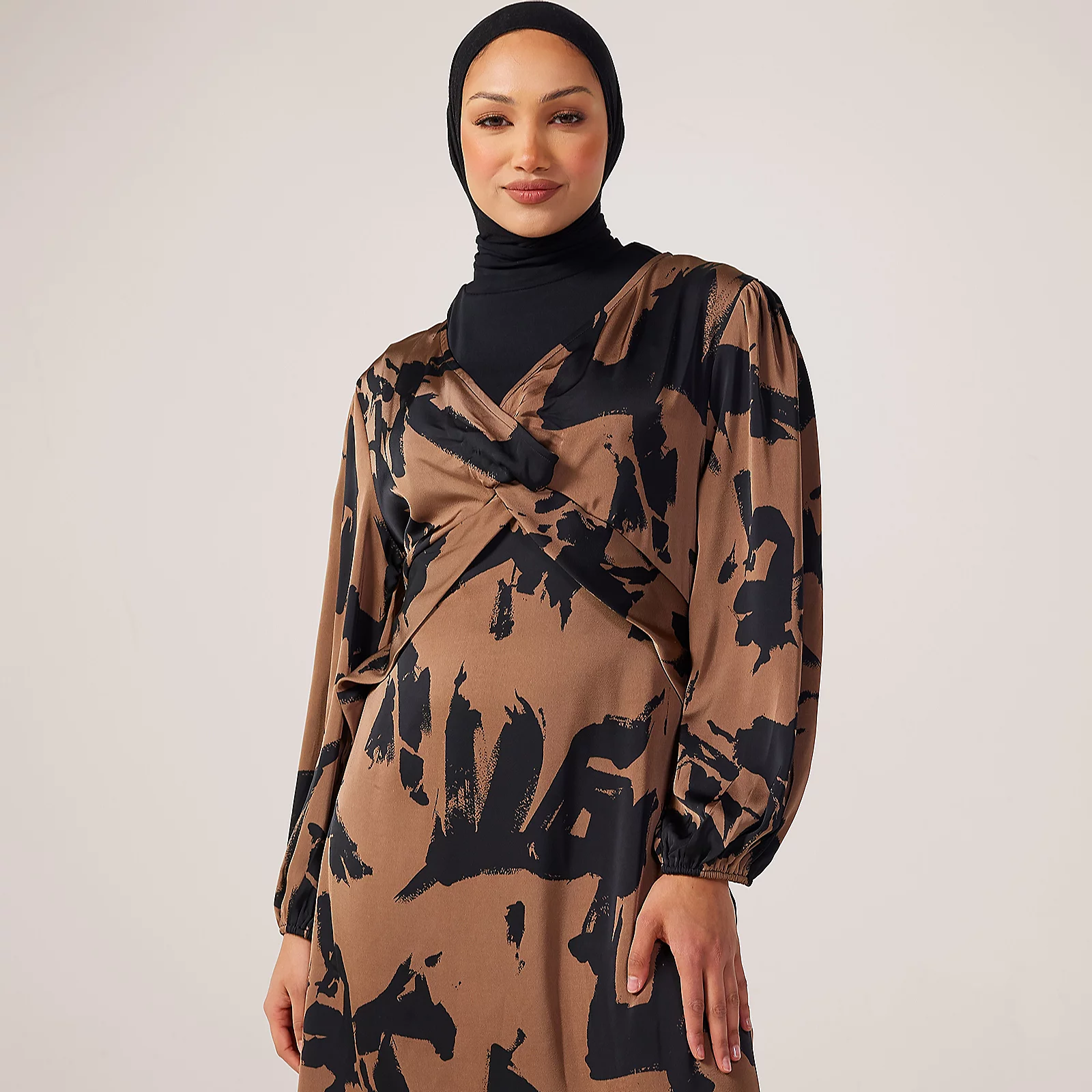 Frank Usher Printed Woven Dress with V-Neck Cross Over Waist Detail