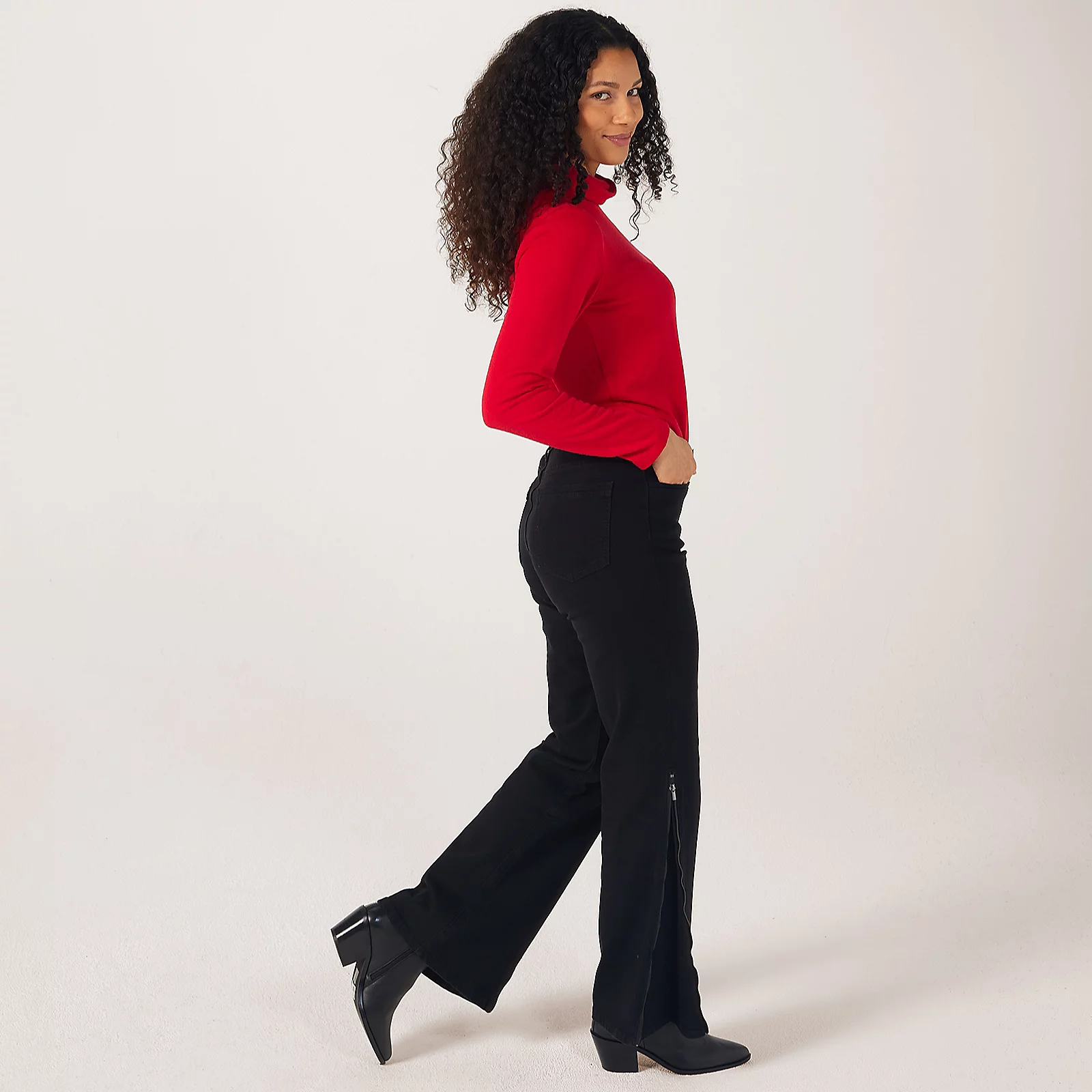 Marla Wynne Denim Convertible Flare Trousers Black