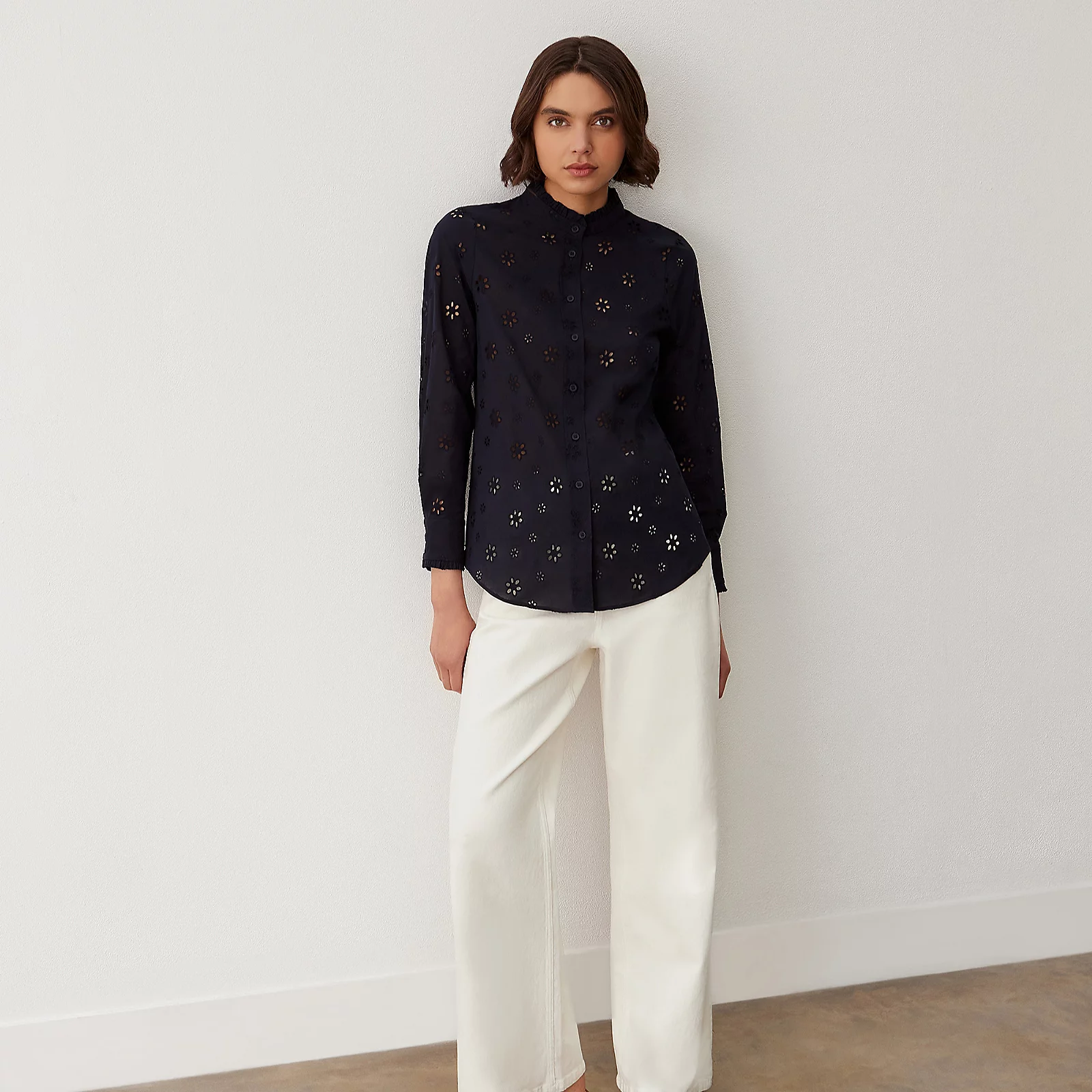 Finery Megan Cotton Broderie Button Up Shirt