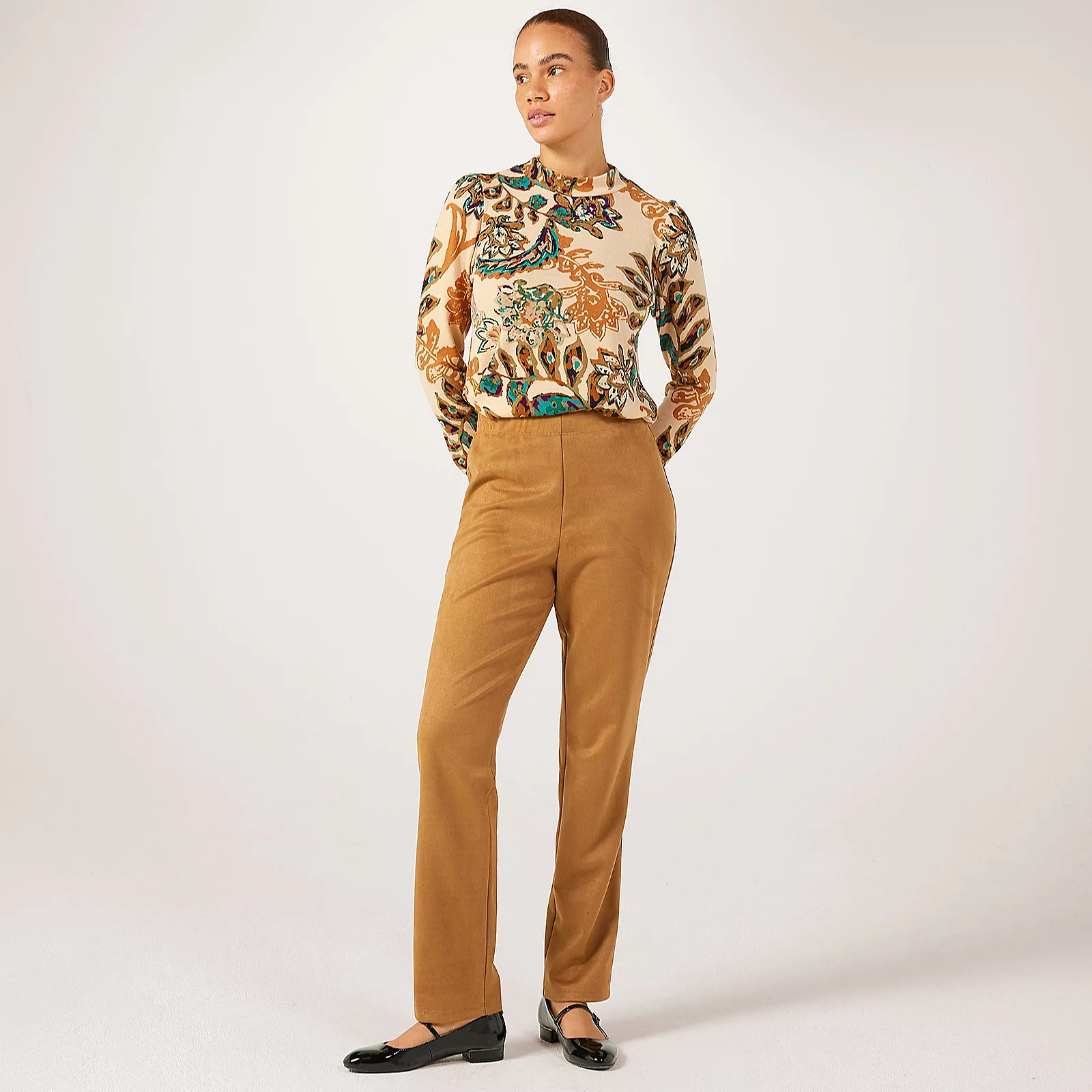 Kim & Co Stretch Suede Elastic Waistband Hailey Slim Leg Petite Trousers