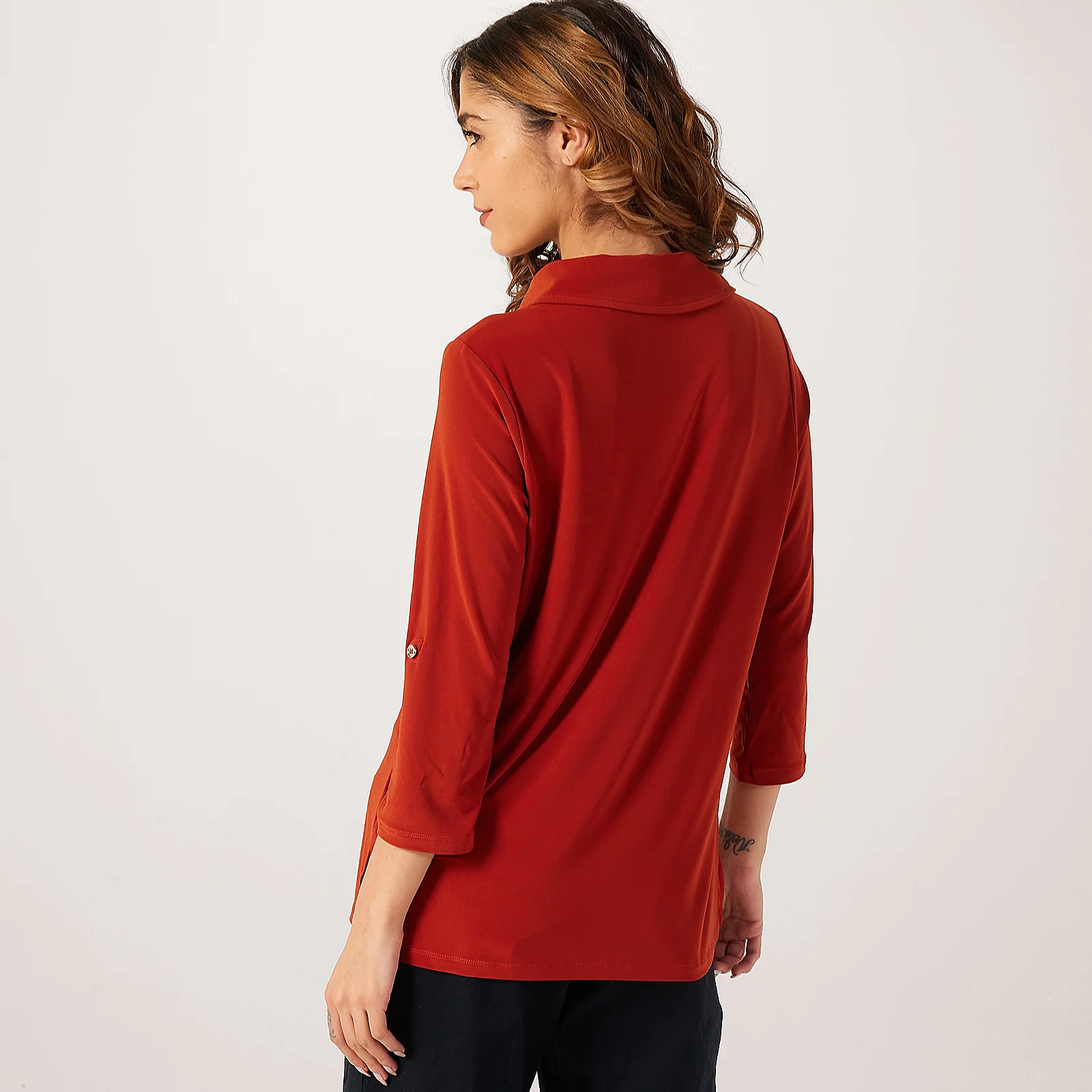 Nina Leonard Tab Sleeve Shirt with Faux Pocket 4 Nina Leonard Tab Sleeve Shirt with Faux Pocket