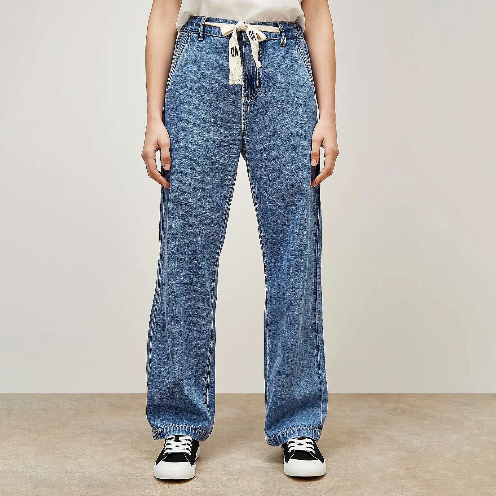 Apricot Eva Lightweight Straight Leg Drawstring Jeans